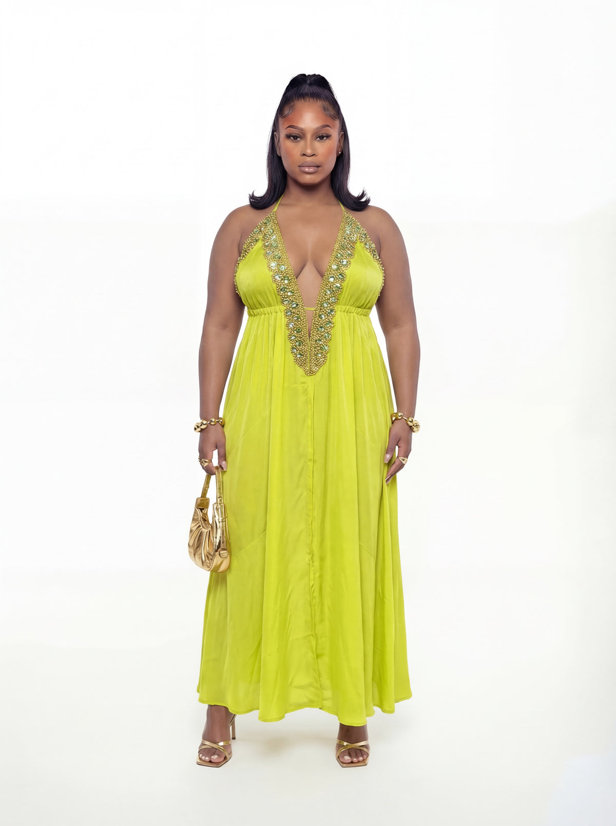 lime green and gold dress Vittoria (CURVE) lime green summer dress