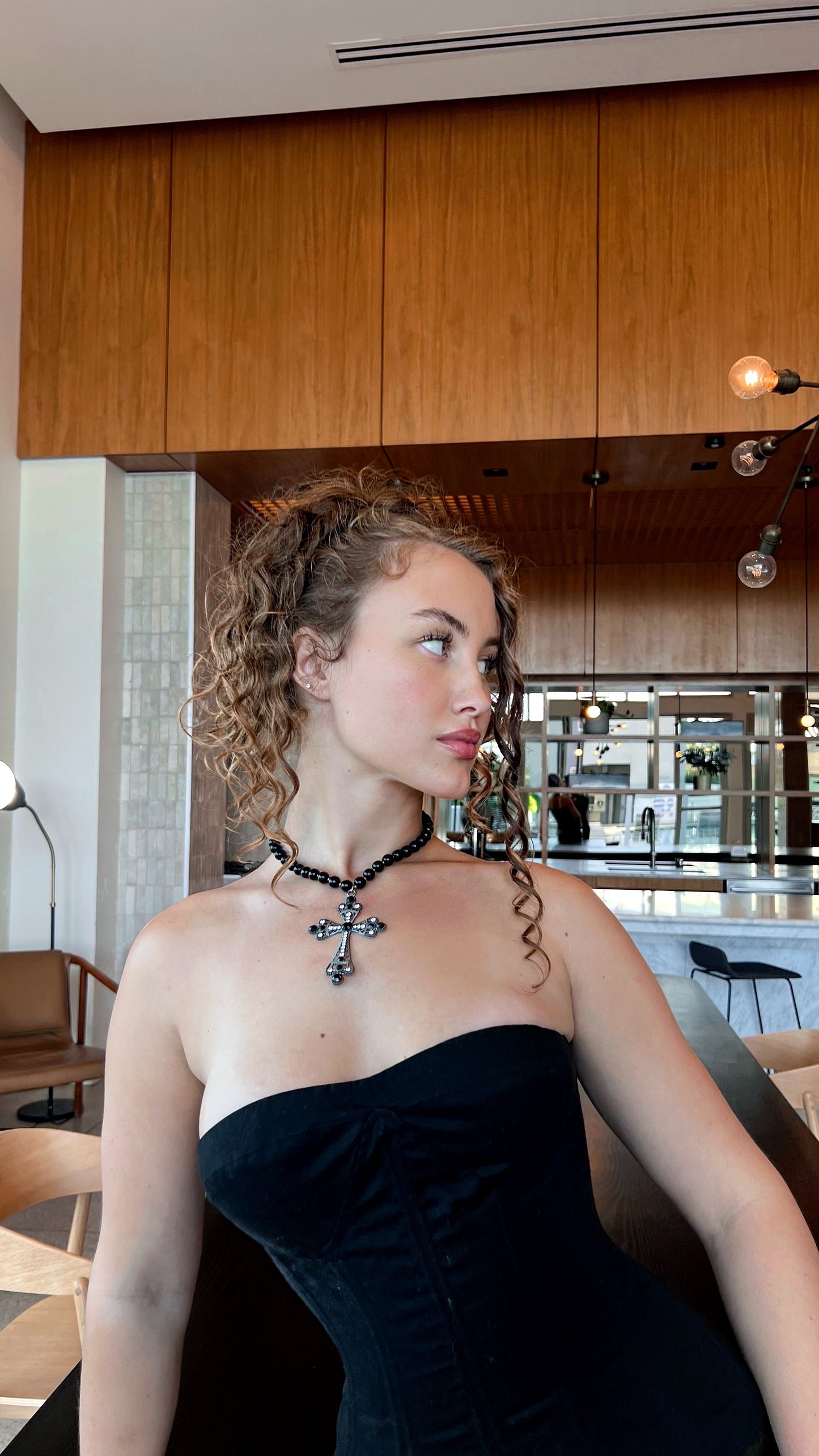 Amelia Cross Necklace - Black