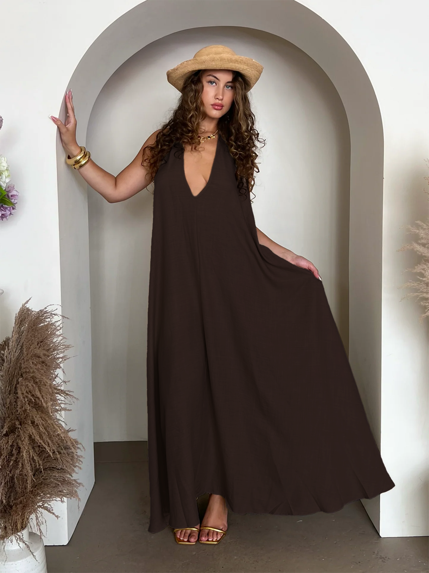 Aicha Maxi Dress - Brown M Aicha Maxi Dress - Brown M