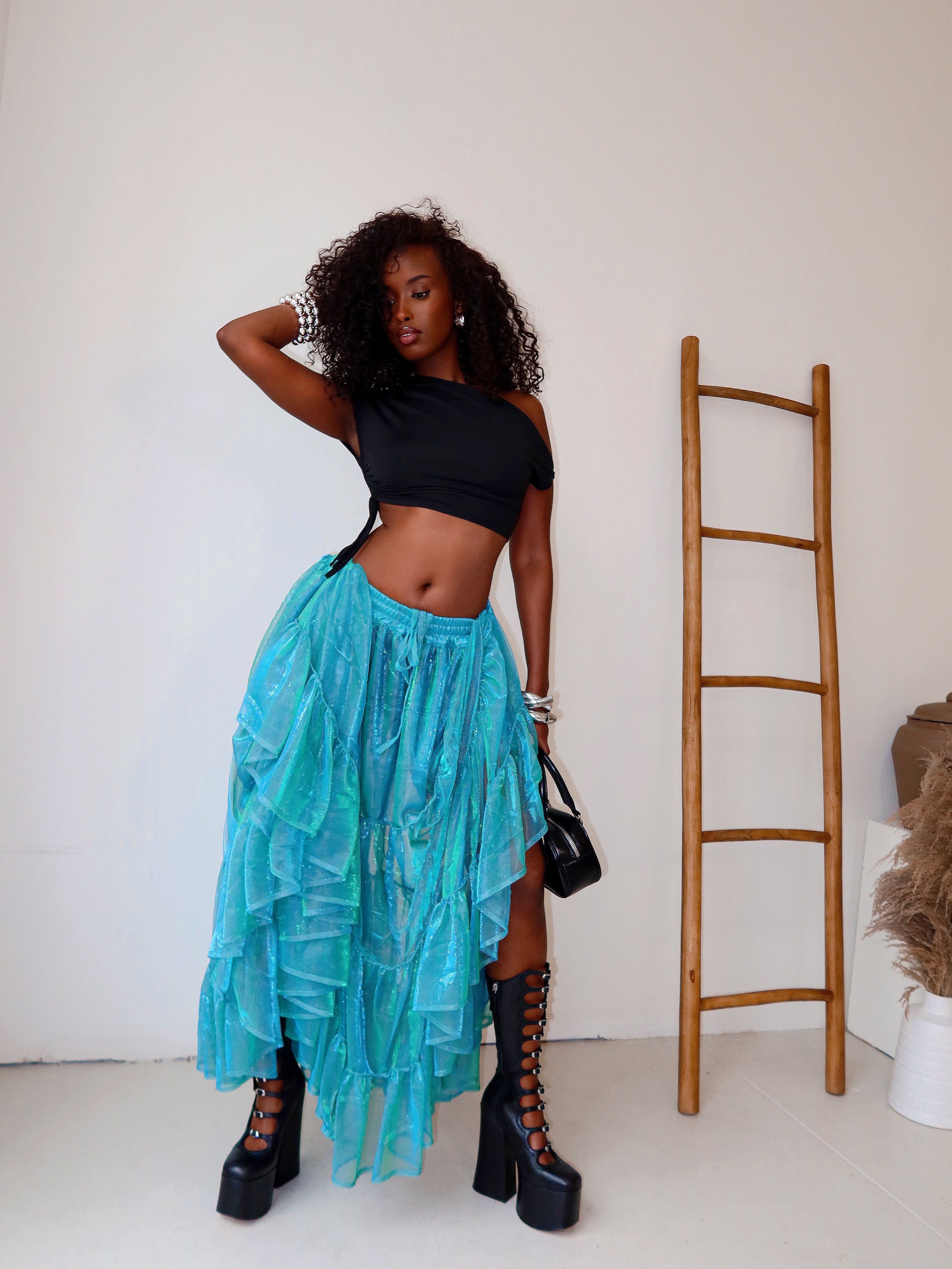 Teal Printed Maxi Skirt main image 1