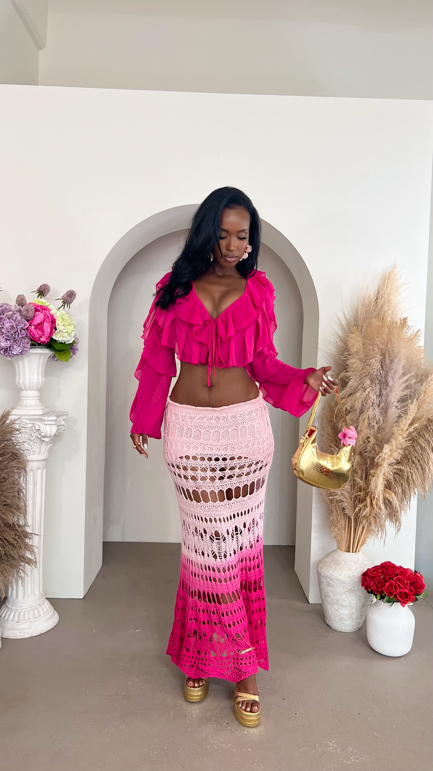 Juliet Ruffled Top - Hot Pink