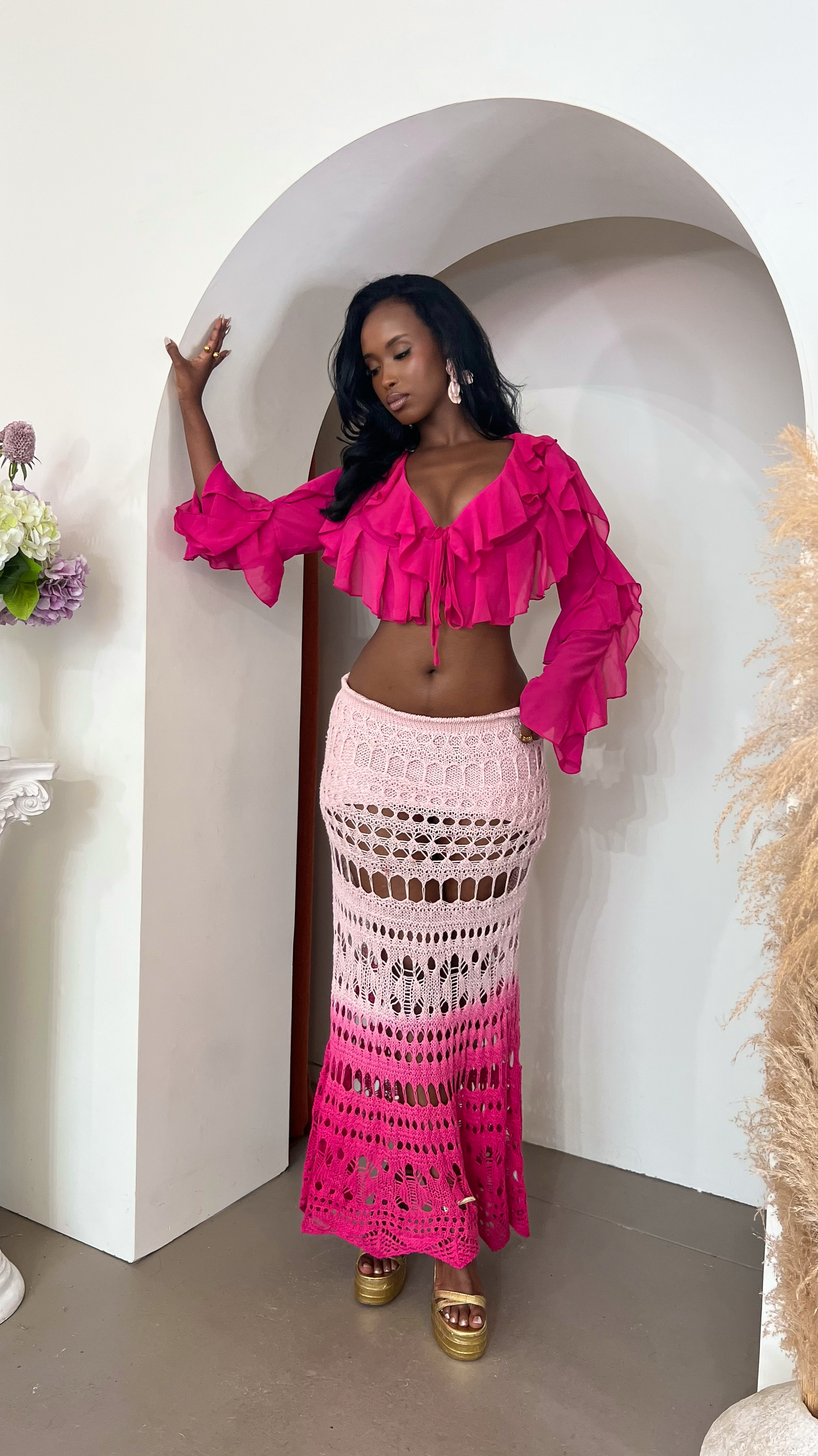Juliet Ruffled Top - Hot Pink
