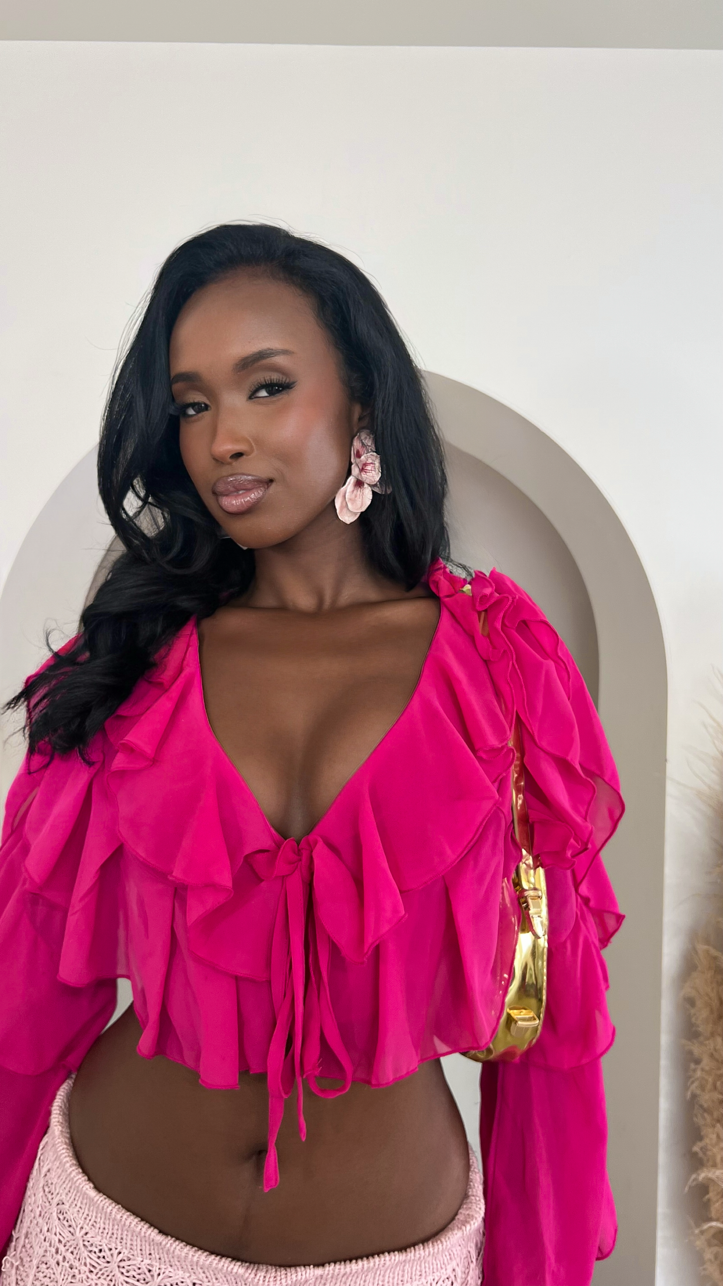 Juliet Ruffled Top - Hot Pink