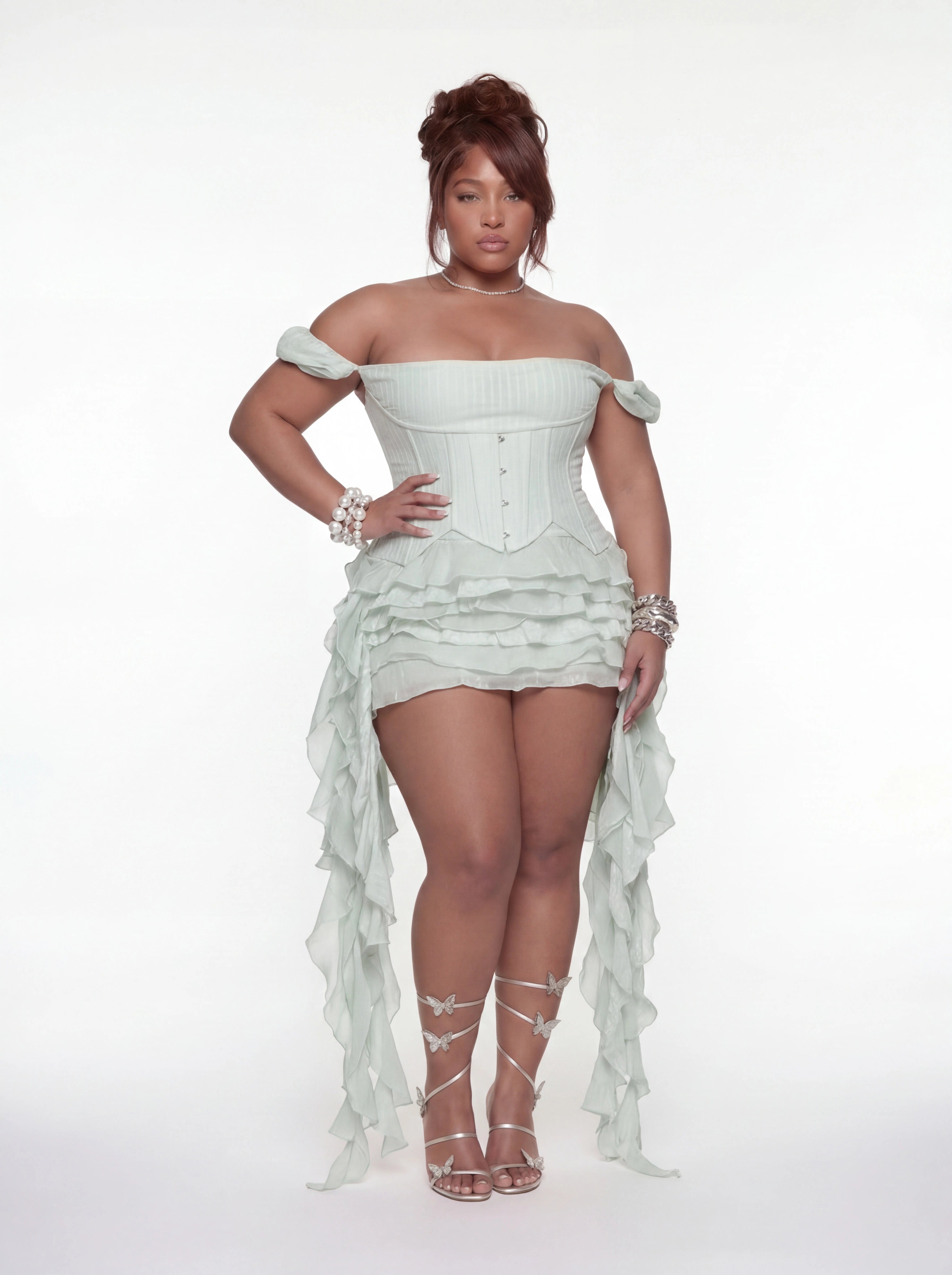 Natalie Corset Dress (CURVE) - Mint Blue