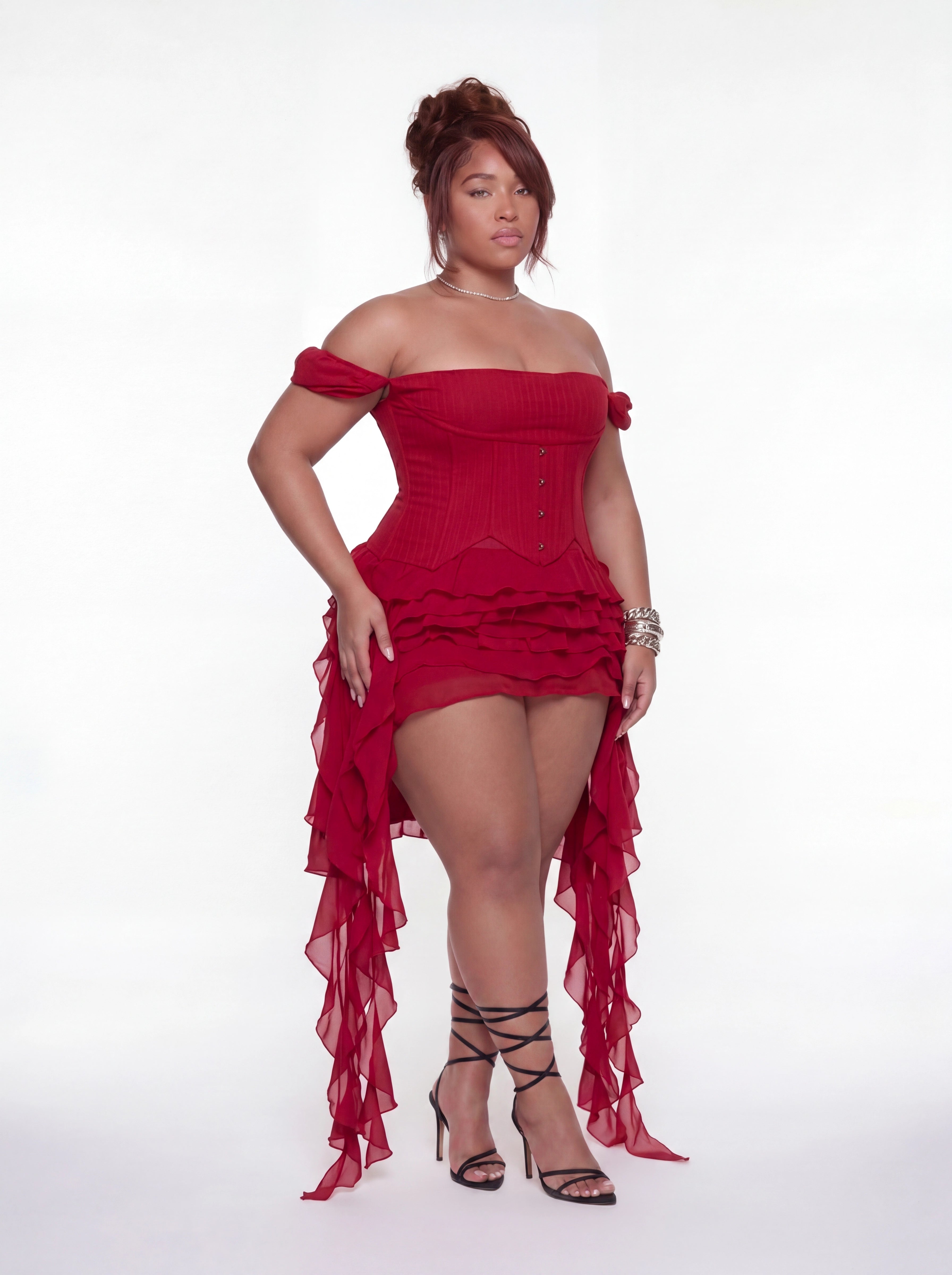 Natalie Corset Dress (CURVE) - Burgundy