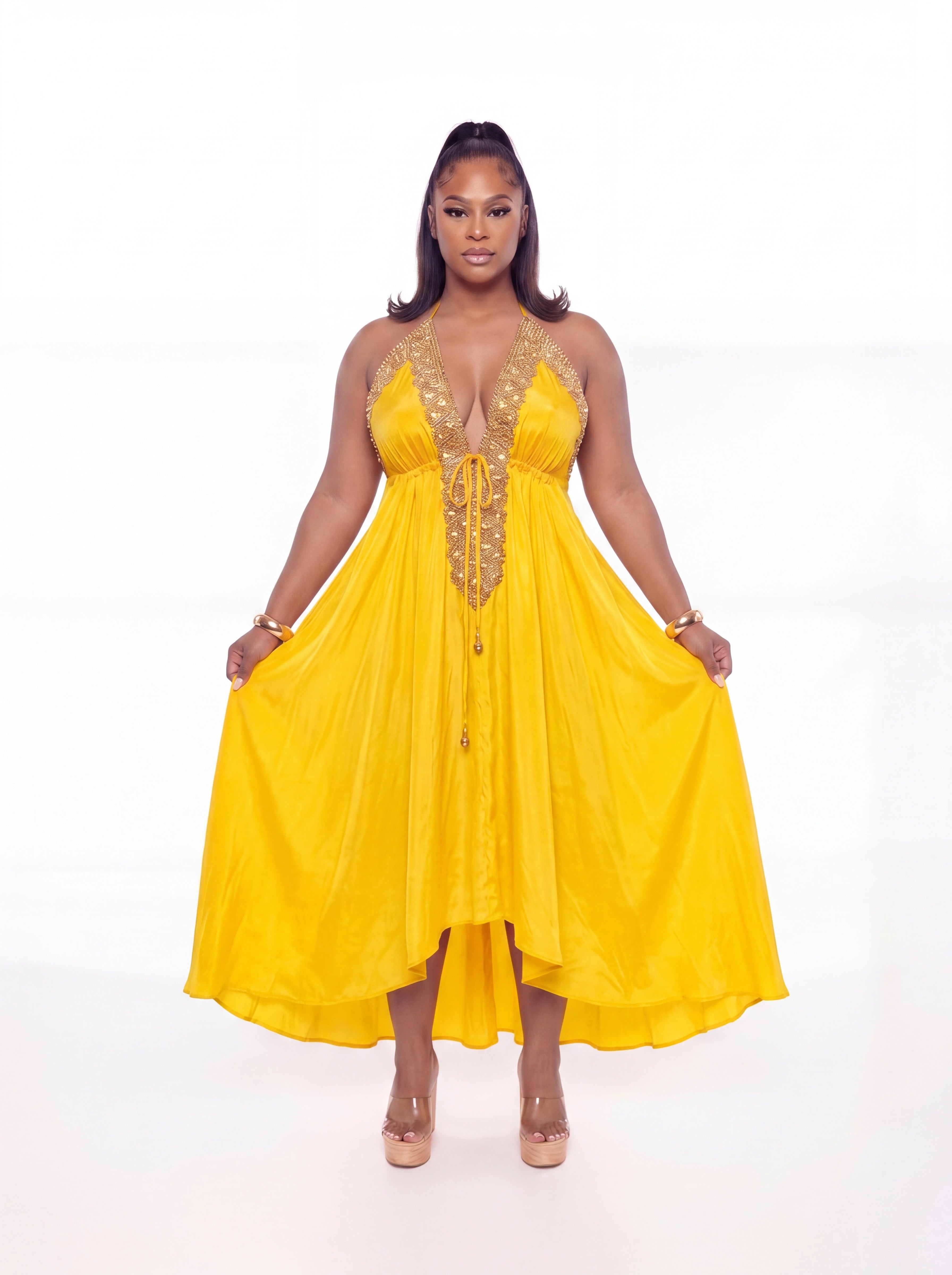 Vittoria Dress (CURVE)- Yellow