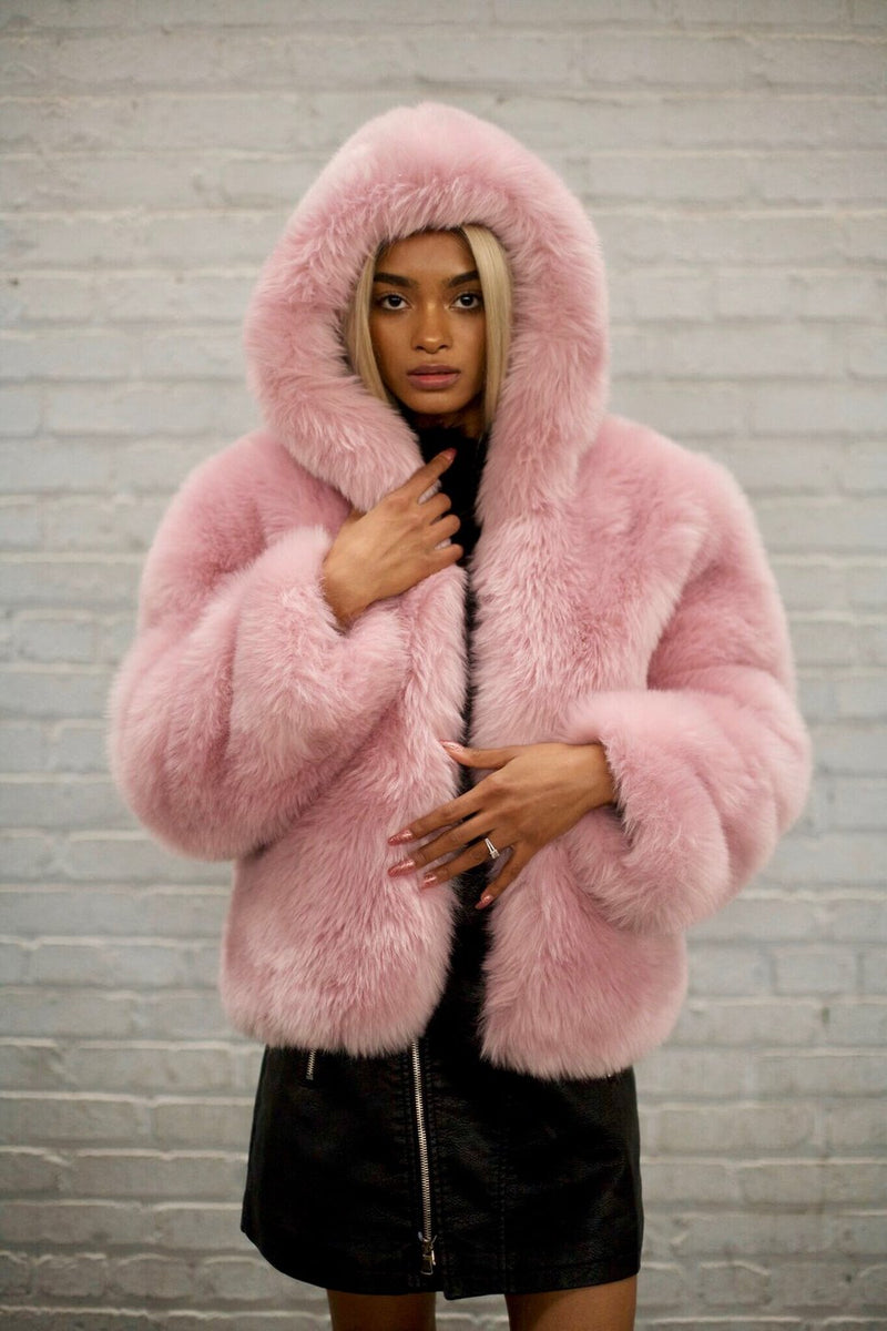 Lola Faux Fur Hooded Coat- (All Colors) (XS-2XL) L / Blush