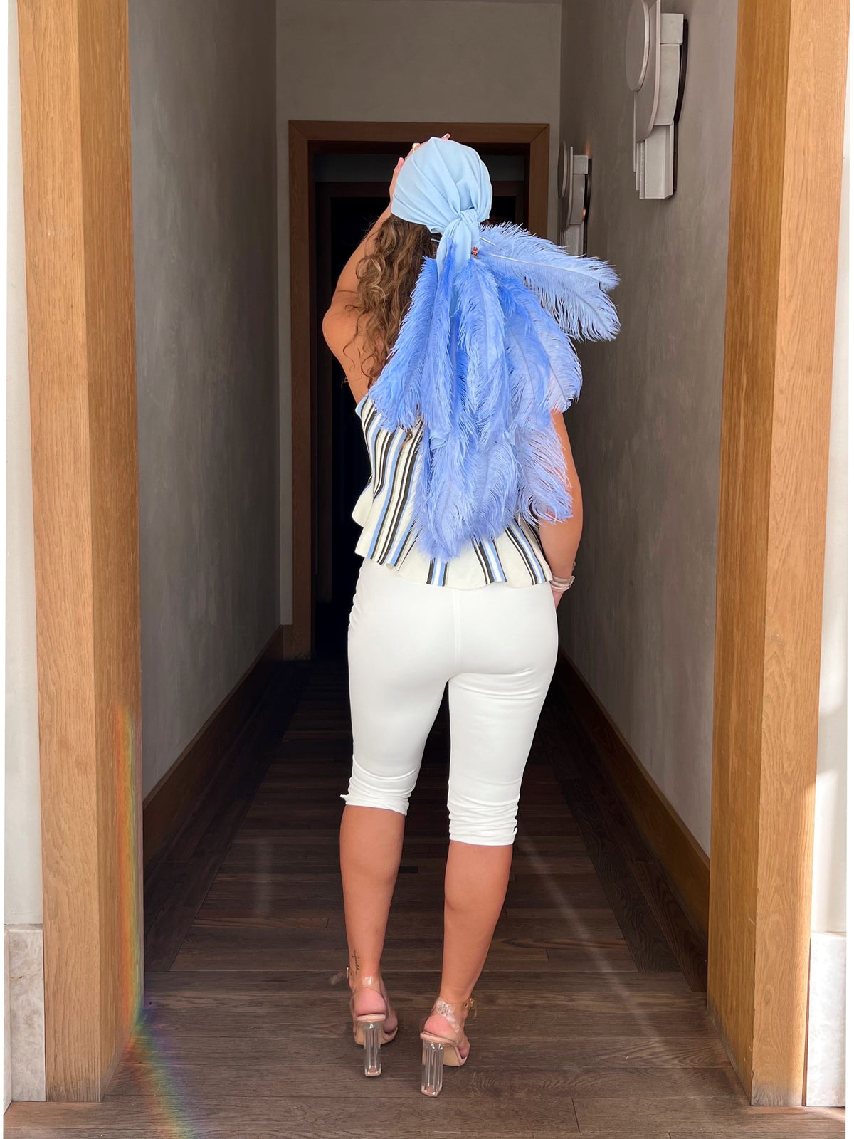 Noire Feather Headscarf- Baby Blue