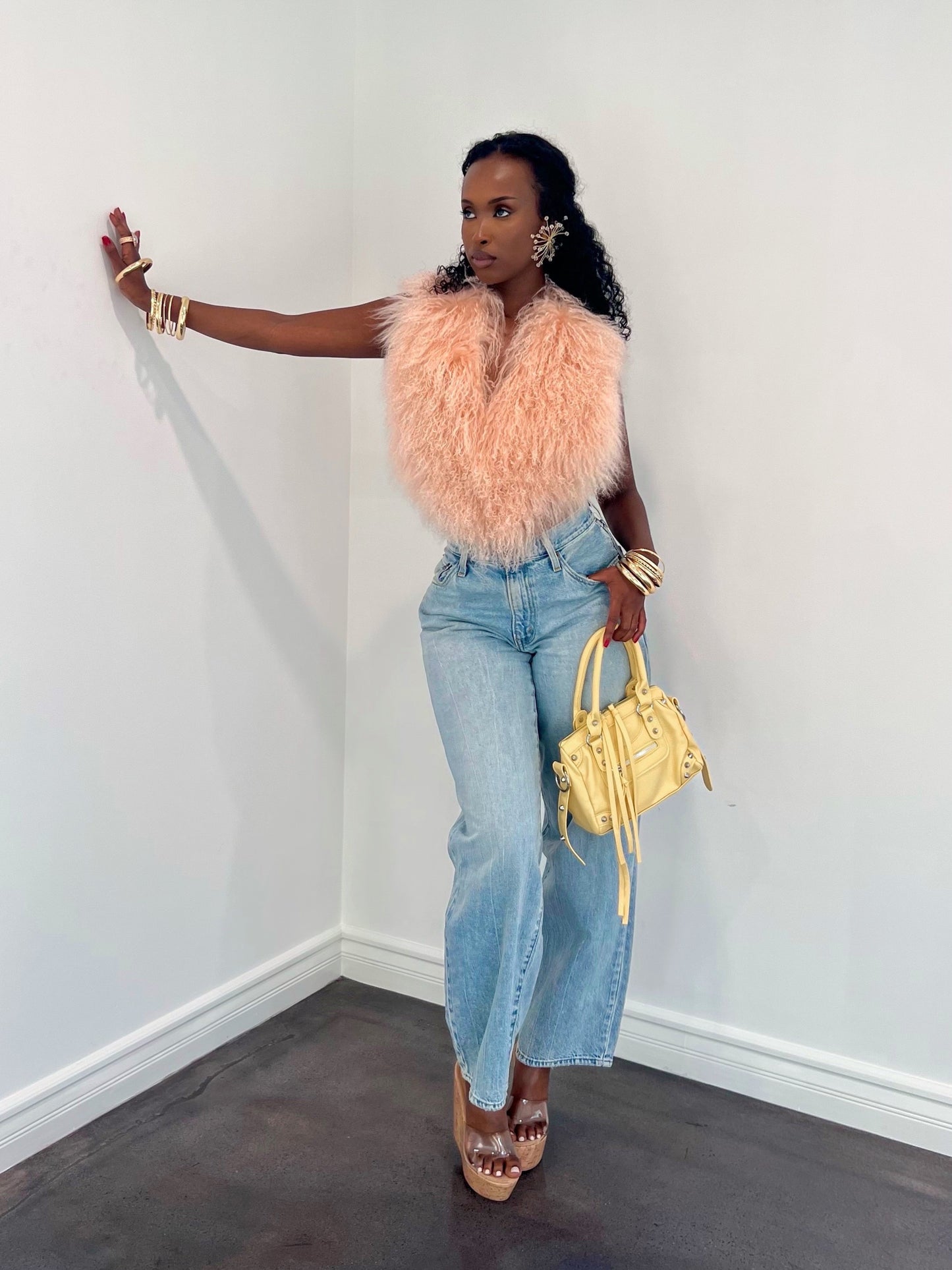 Clarissa Fur Vest - Pale Pink