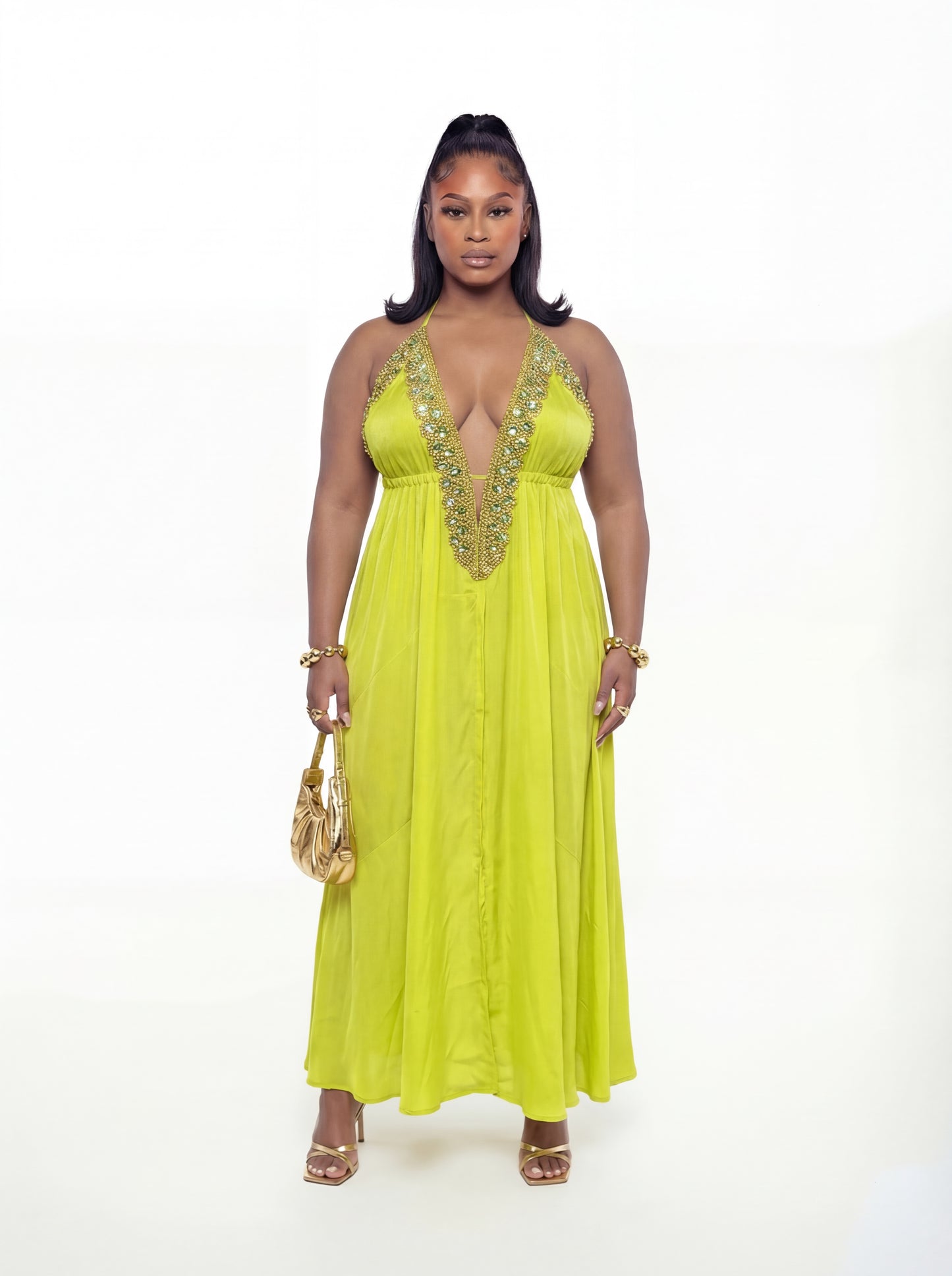 Vittoria Dress (CURVE) - Lime Green