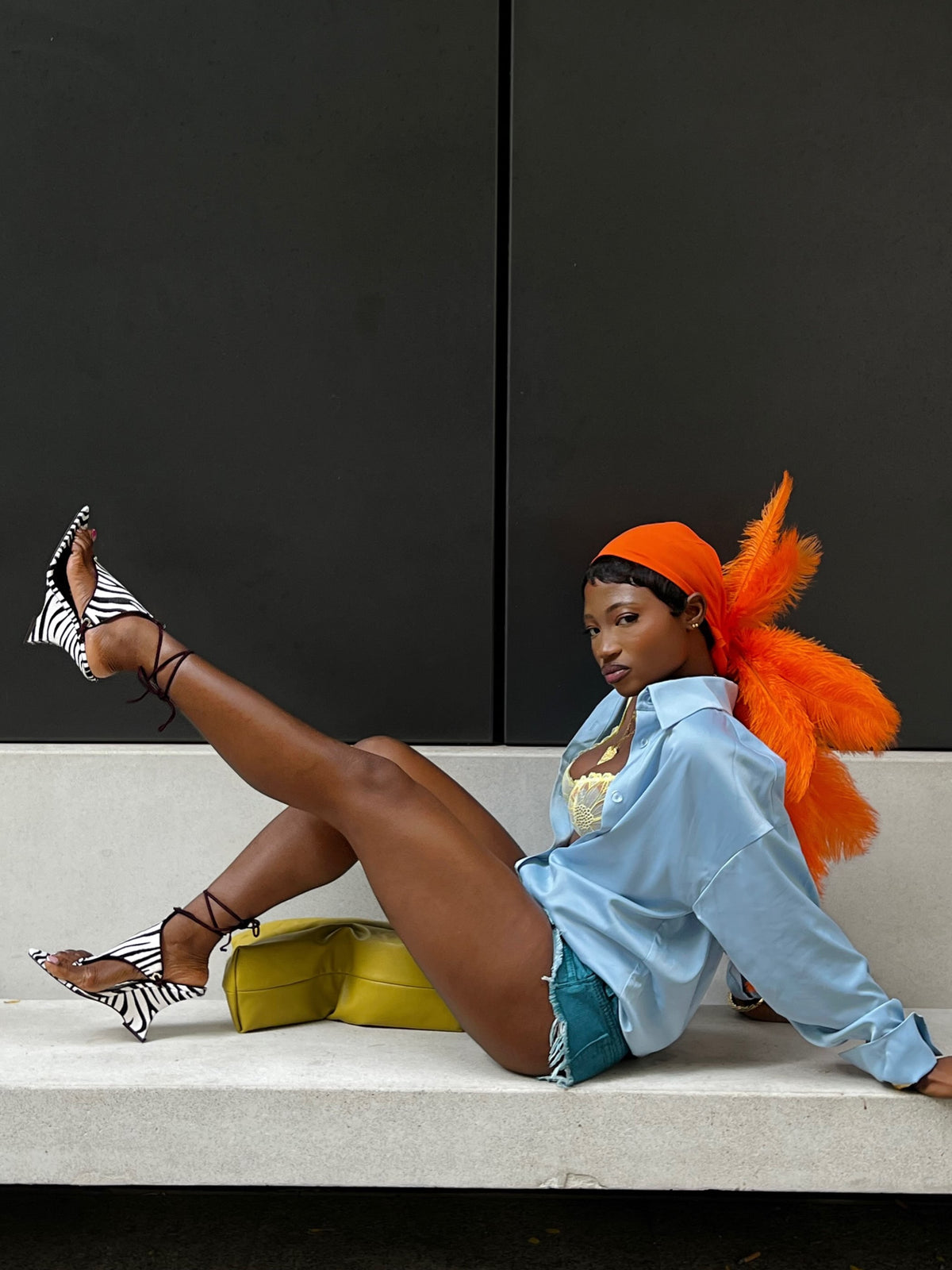 Noire Feather Headscarf- Orange