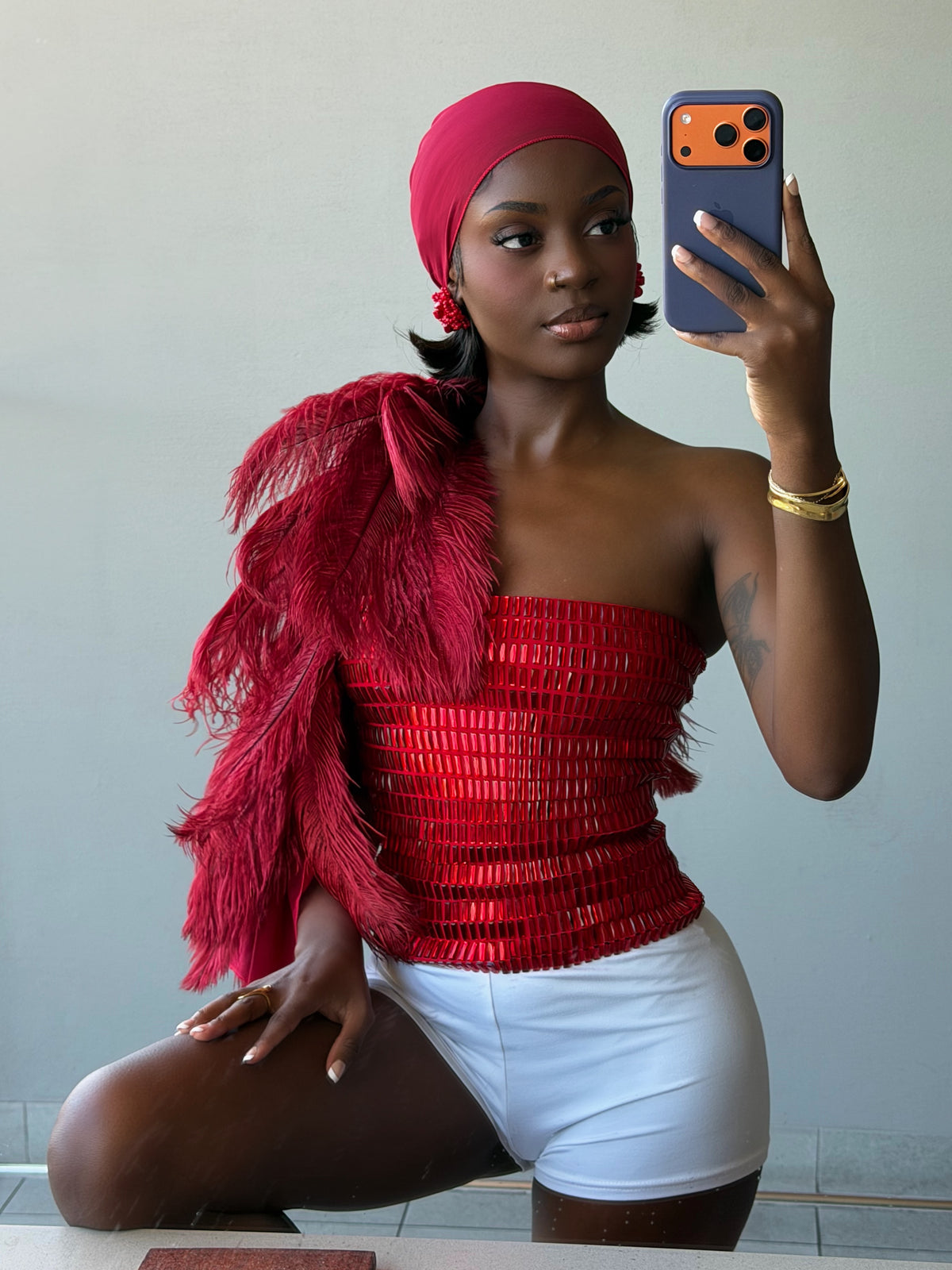 Noire Feather Headscarf- Burgundy