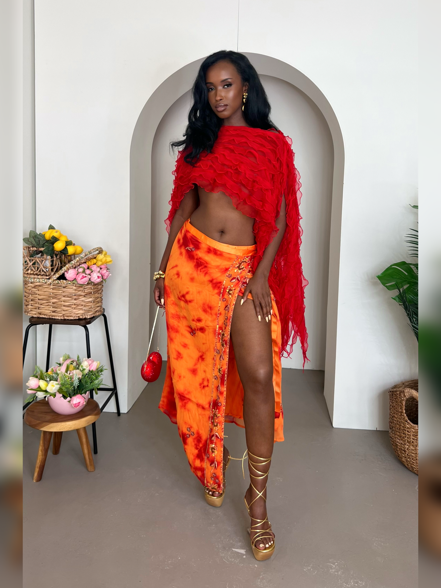 Alessandra Wrap Skirt - Orange