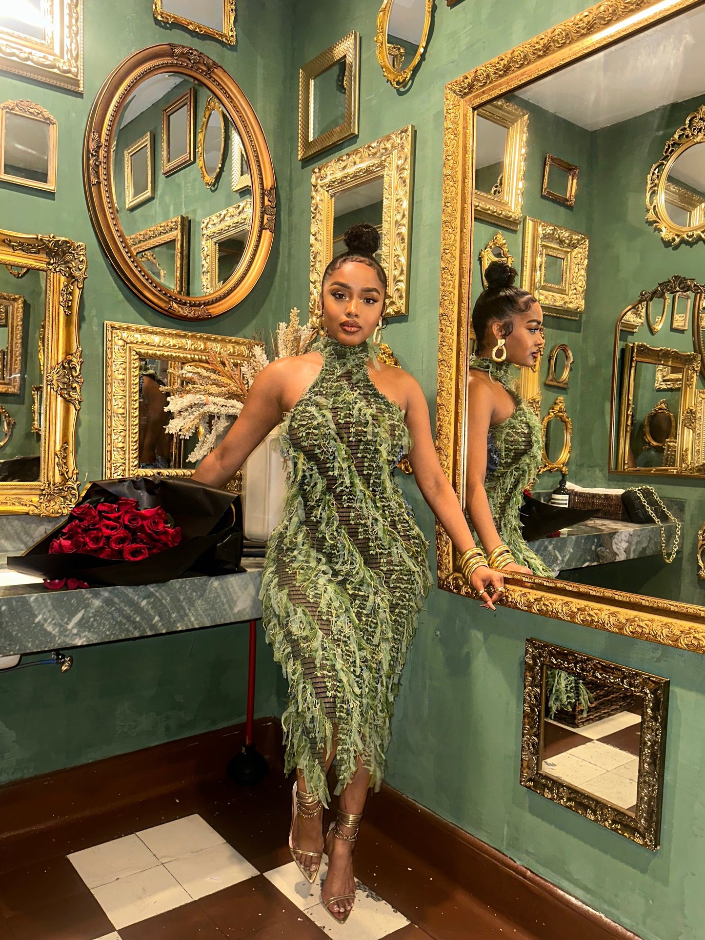 green fringe dress Chantal Fringe Dress
