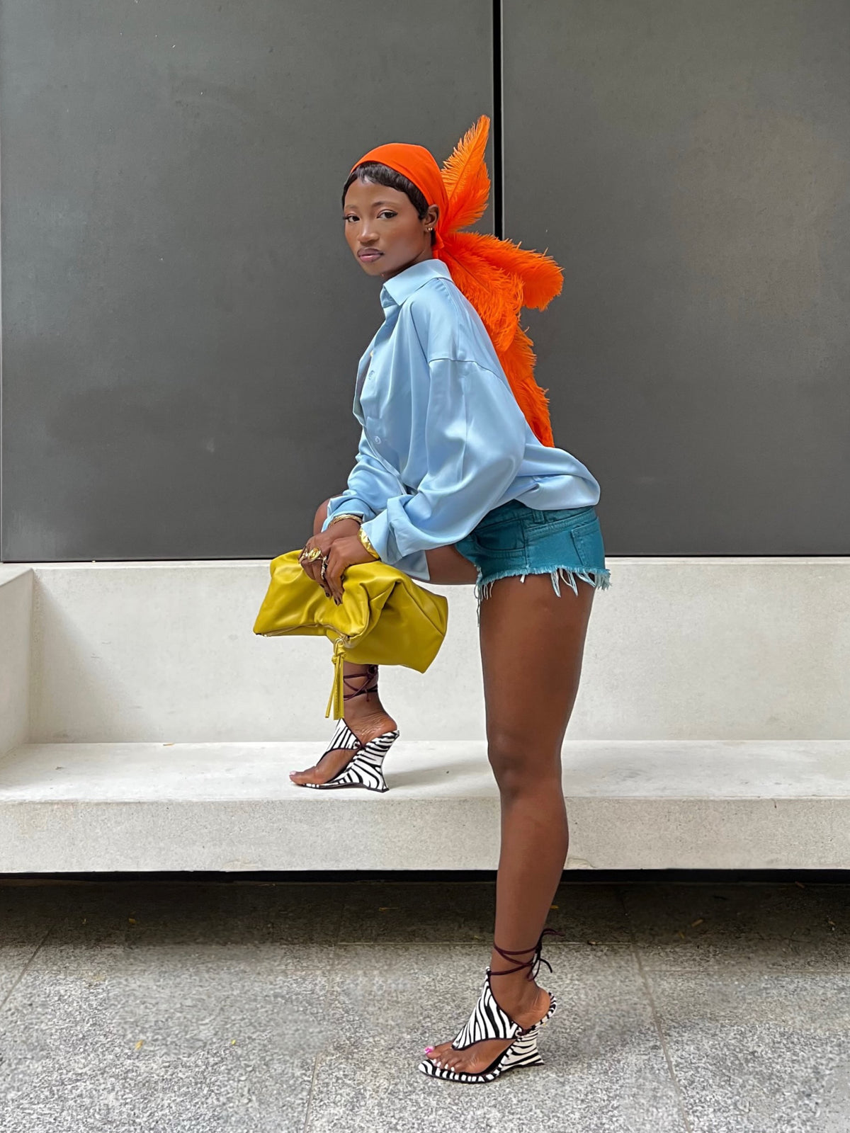 Noire Feather Headscarf- Orange