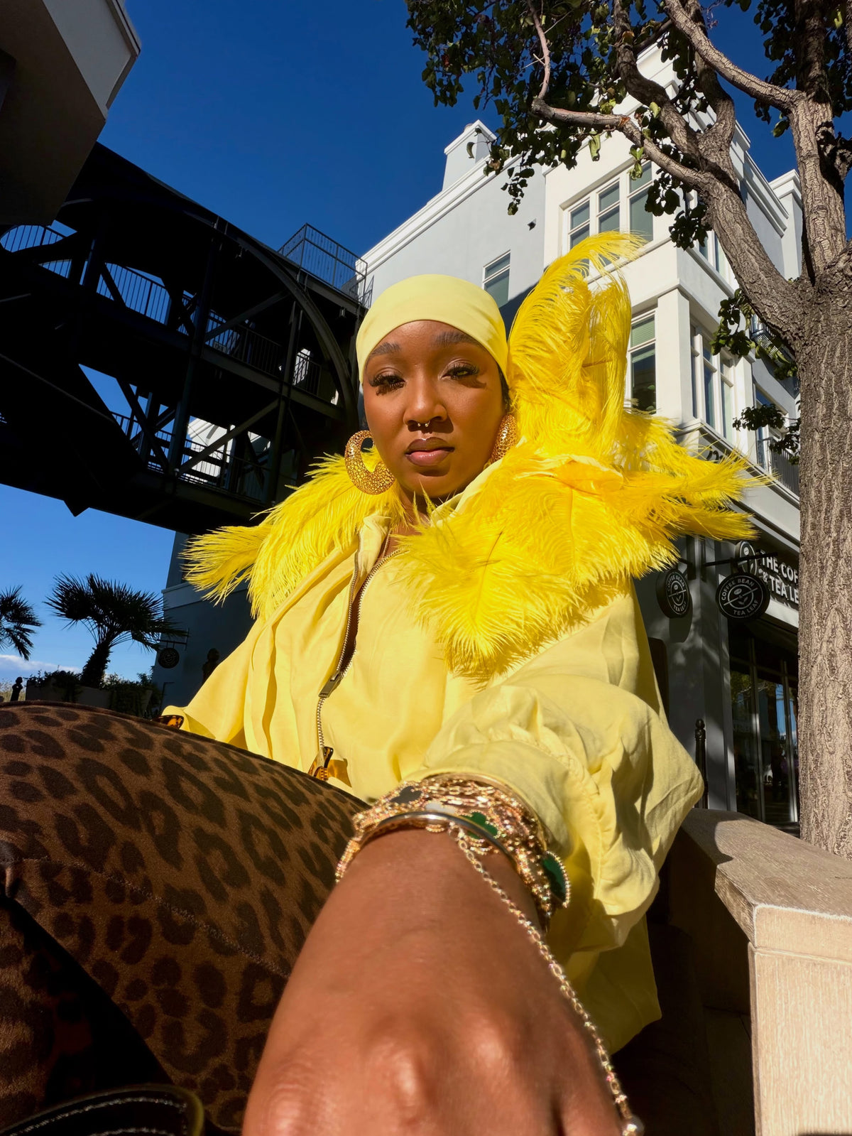 Noire Feather Headscarf- Yellow