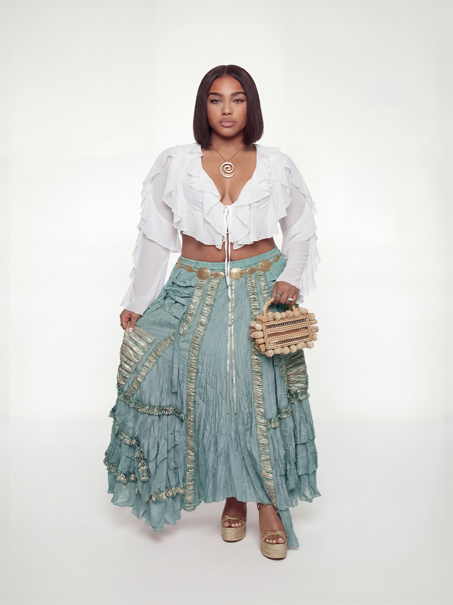 Riley Maxi Skirt (CURVE) - Teal