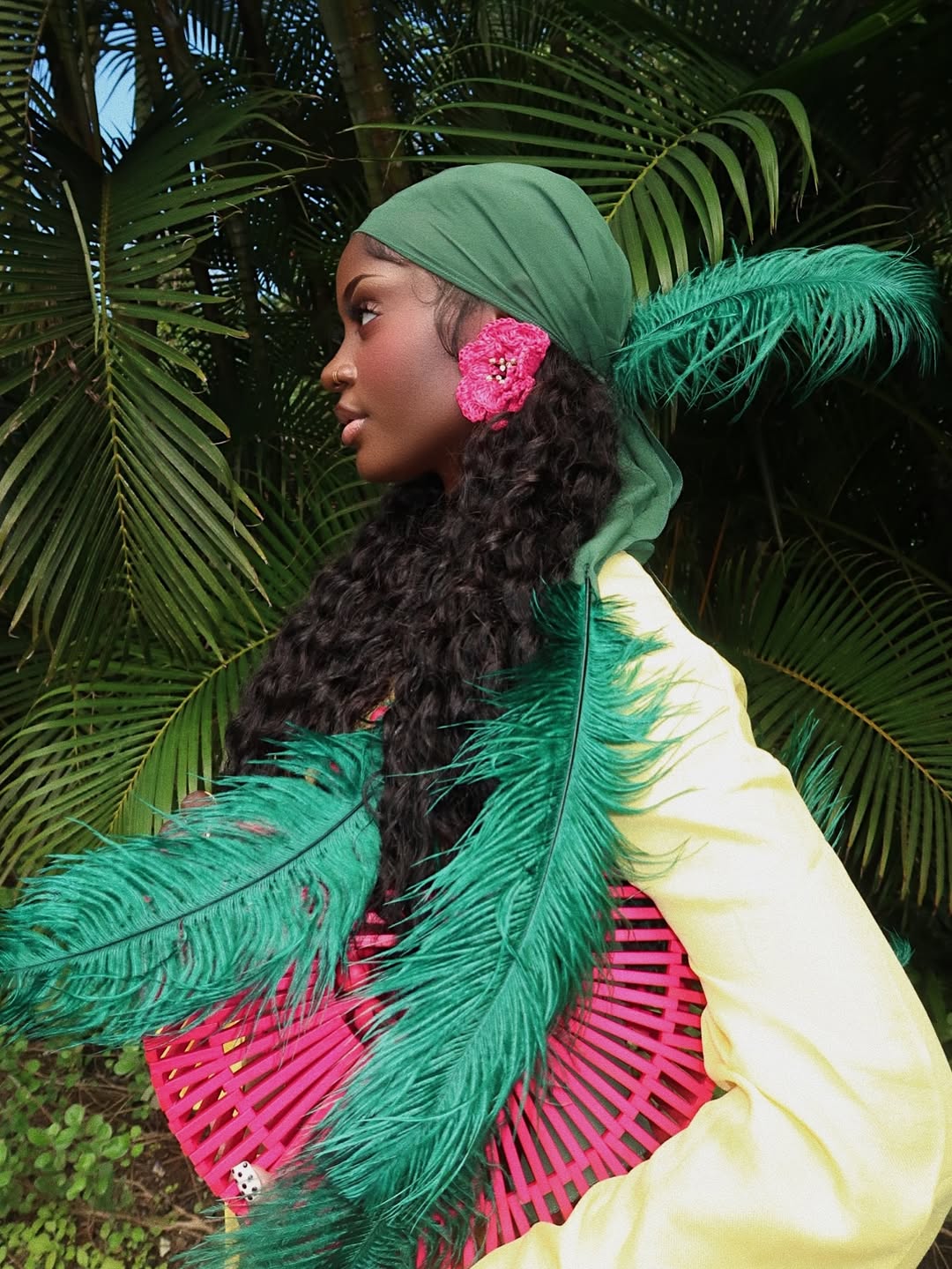 Noire Feather Headscarf- Green
