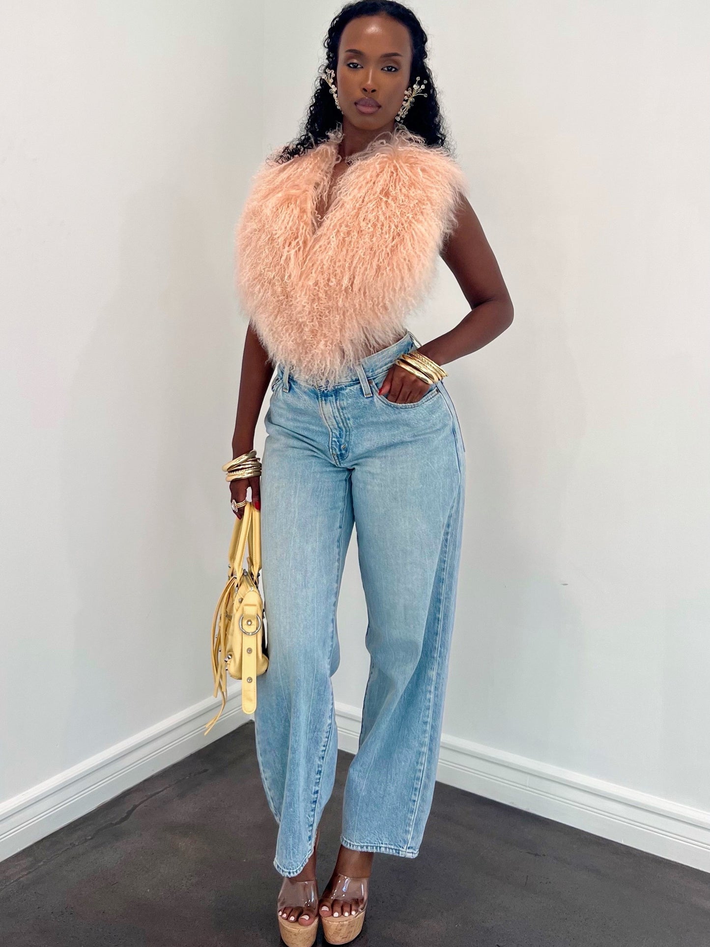 Clarissa Fur Vest - Pale Pink