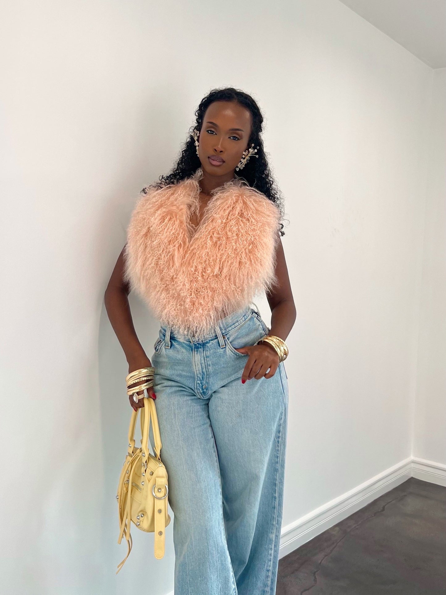 Clarissa Fur Vest - Pale Pink