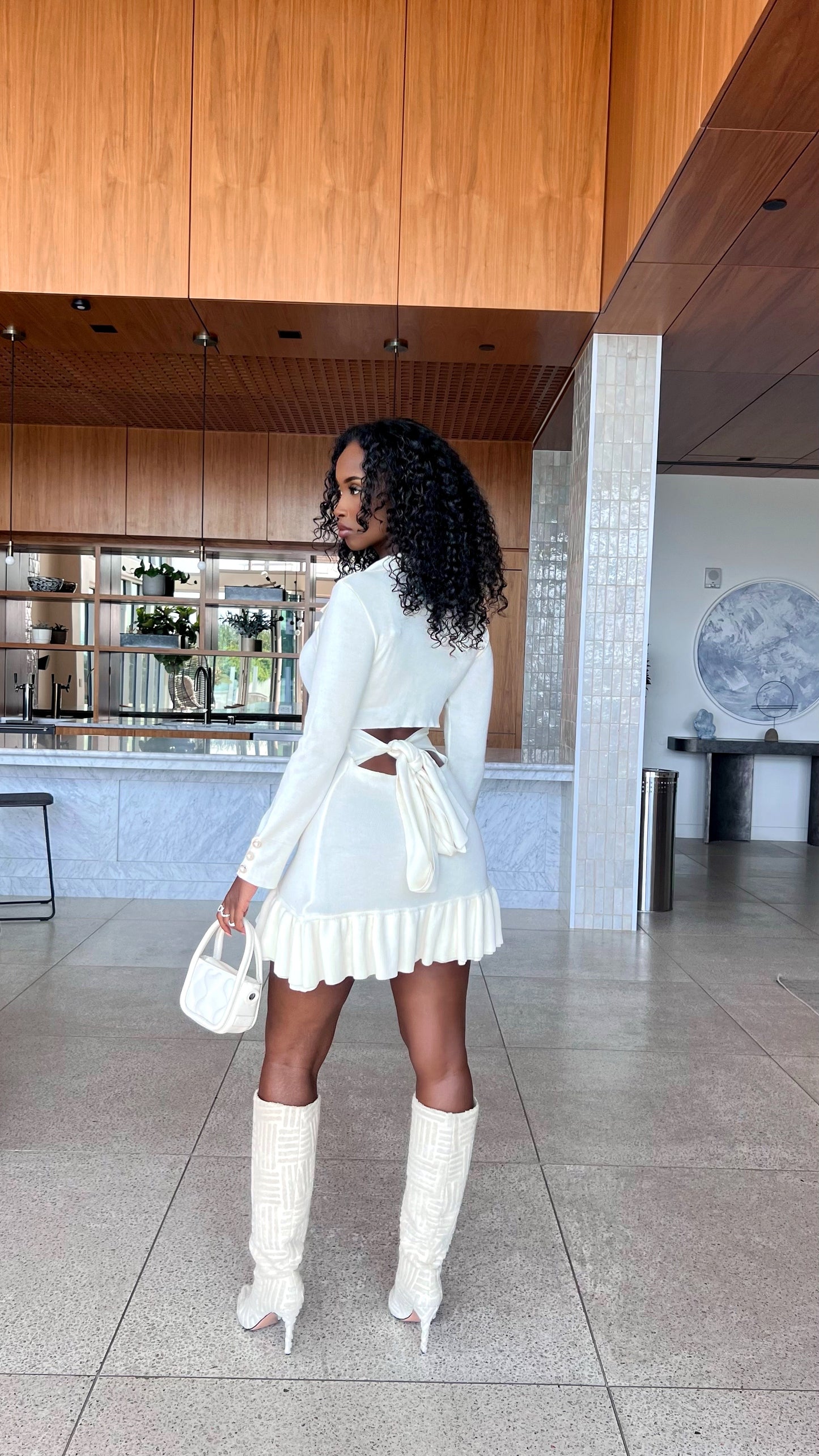 express cream sweater dress V-neck Mini Sweater Polo Dress