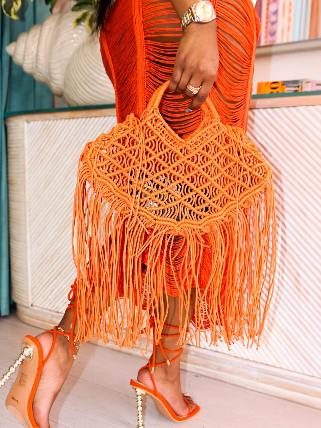 Anaïs Fringe Clutch - Orange
