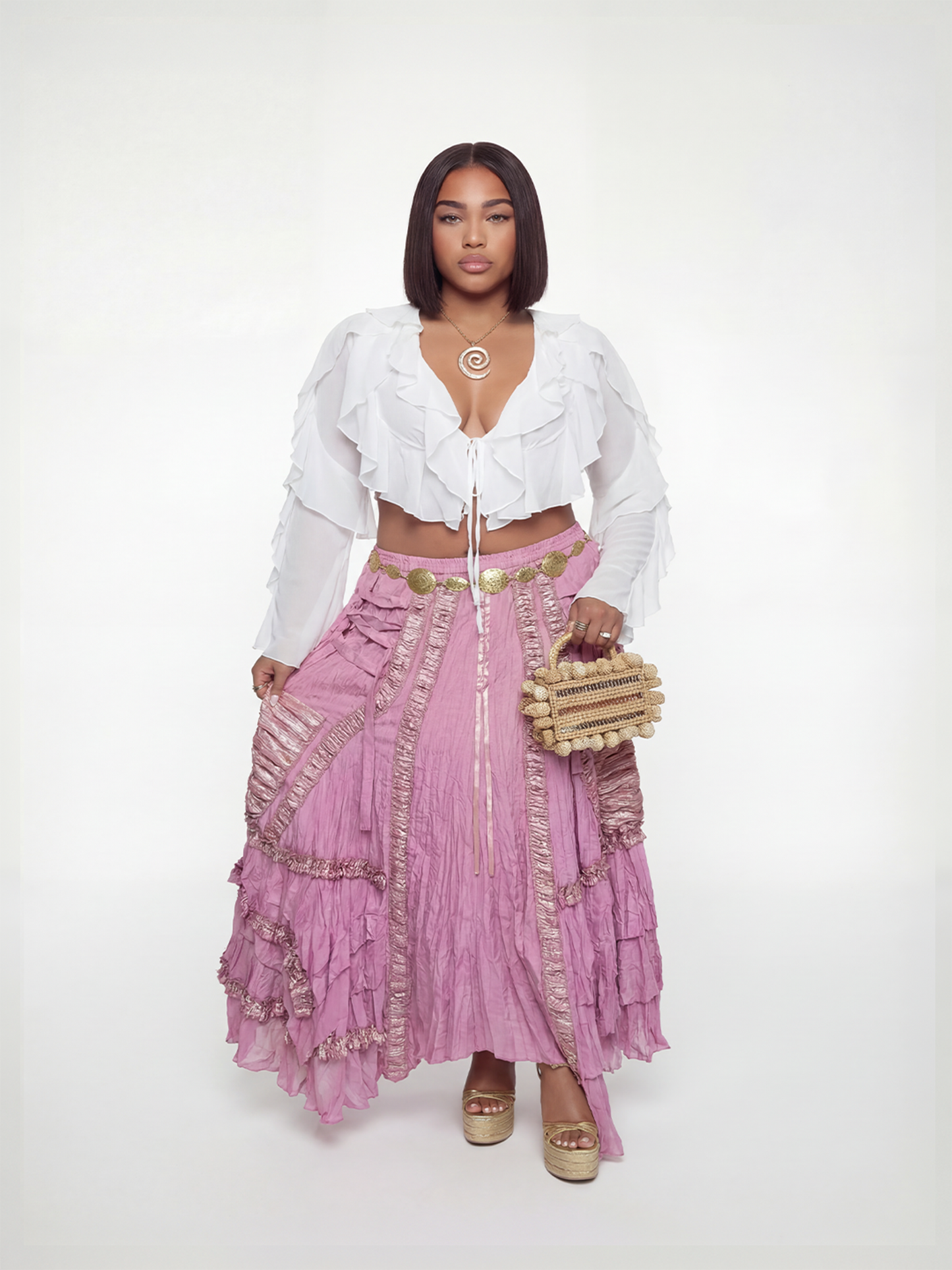 Riley Maxi Skirt (CURVE) - Pink