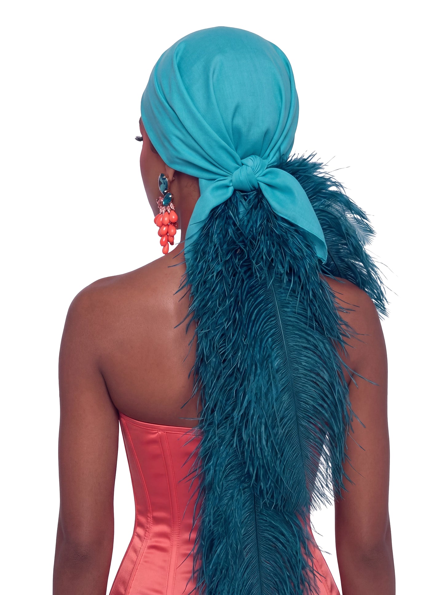Noire Feather Headscarf- Turquoise