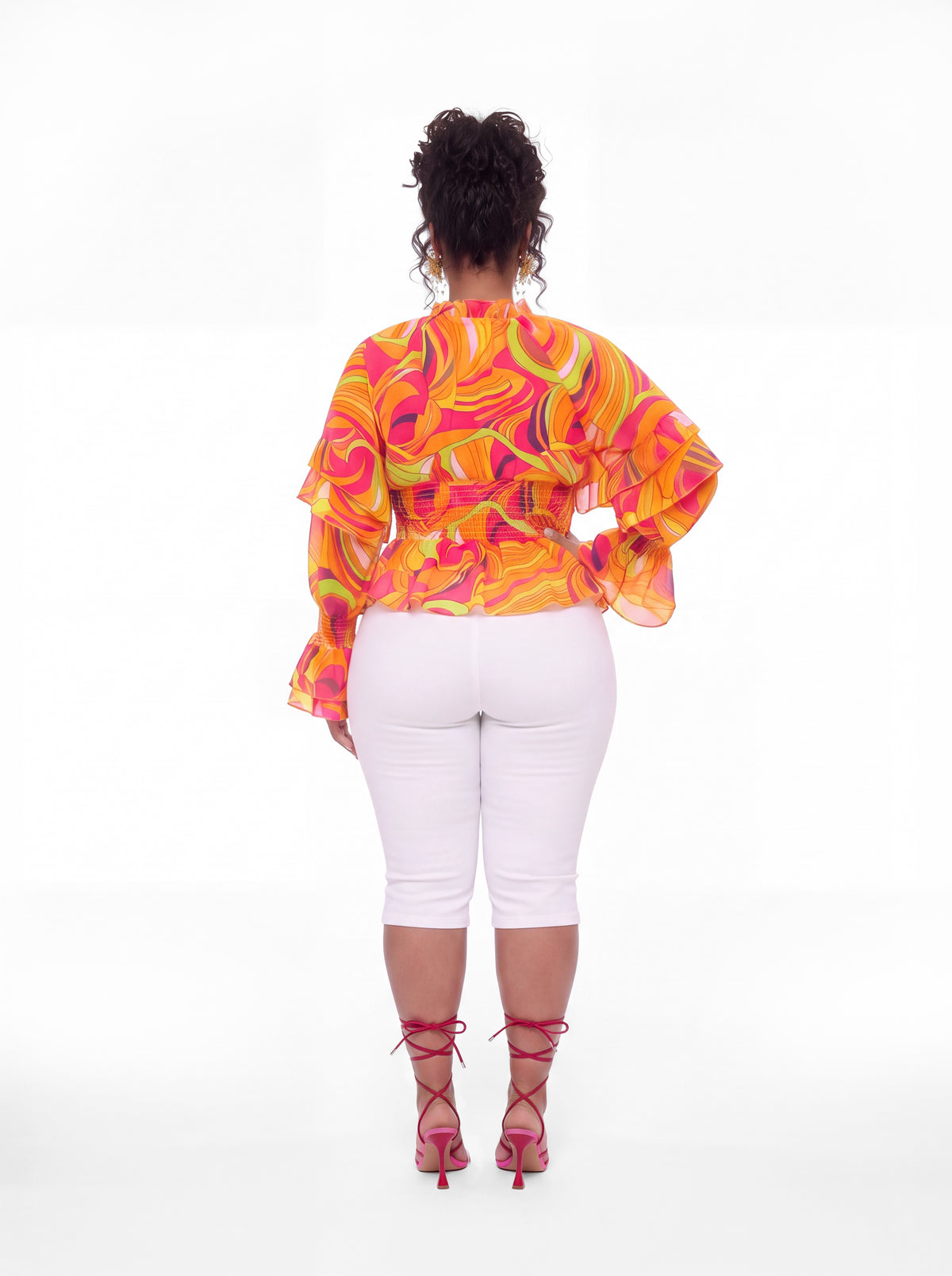 Vera Floral Top (CURVE) - Orange/Pink