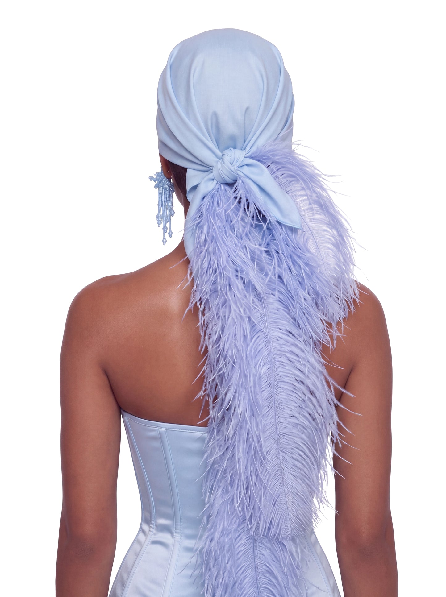 Noire Feather Headscarf- Baby Blue