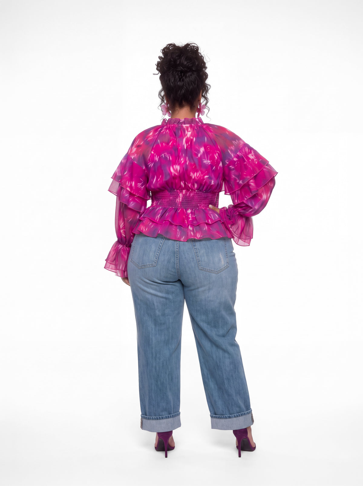 Vera Floral Top (CURVE) - Purple/Pink
