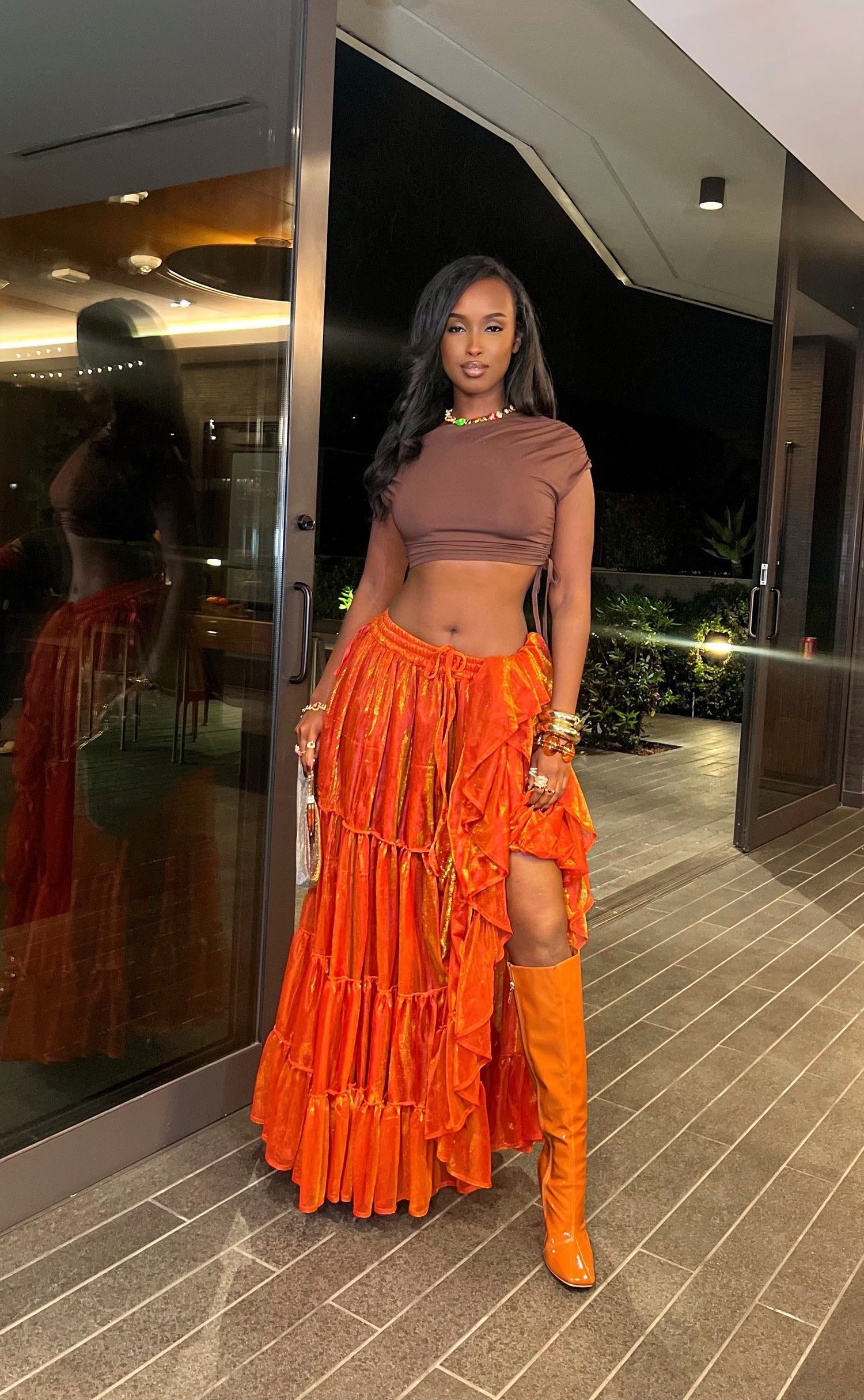 orange skirts and dresses Sienna Orange Two-Piece Skirt Set, XL