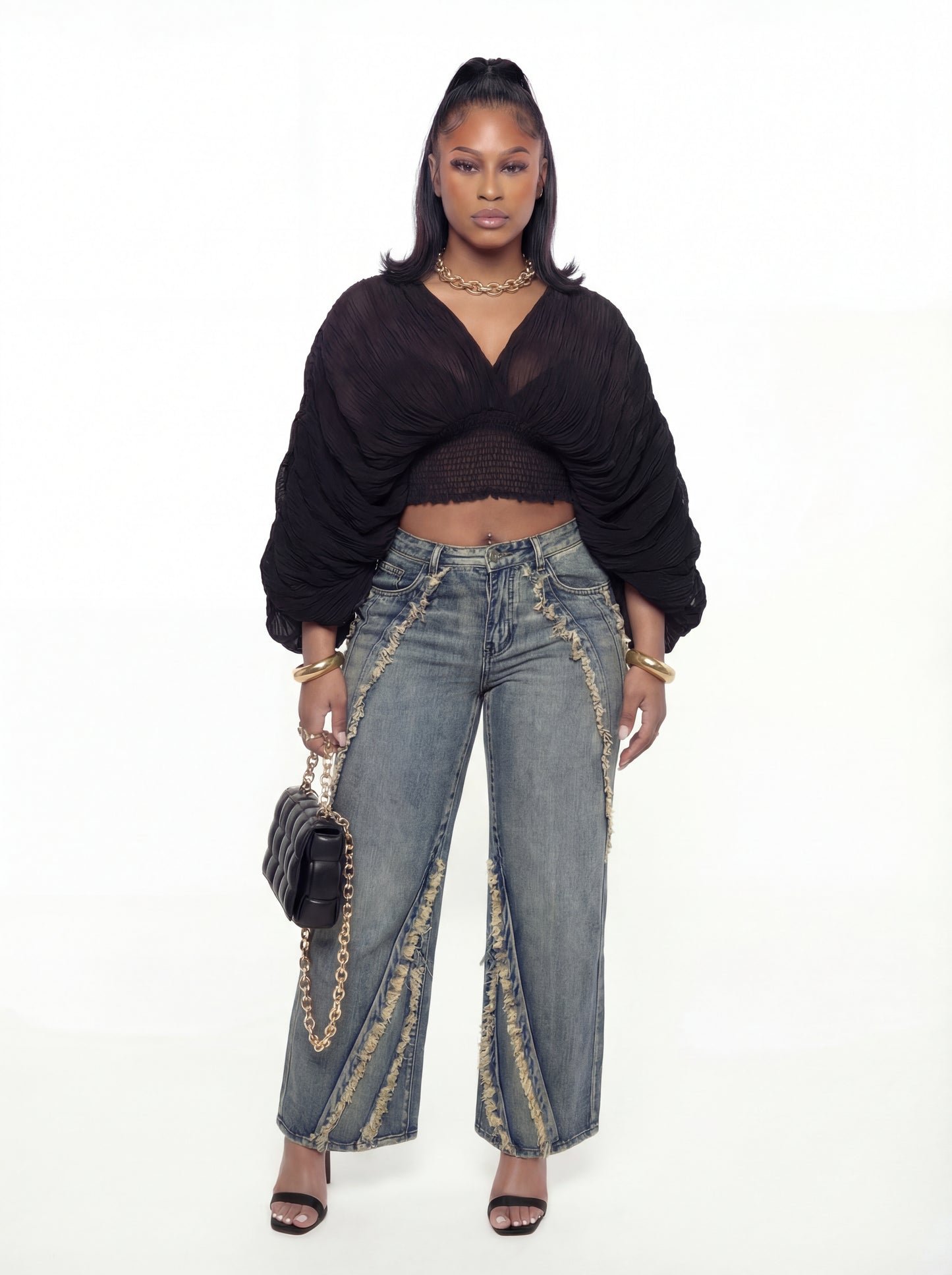 Coco Cropped Blouse (CURVE) - Black