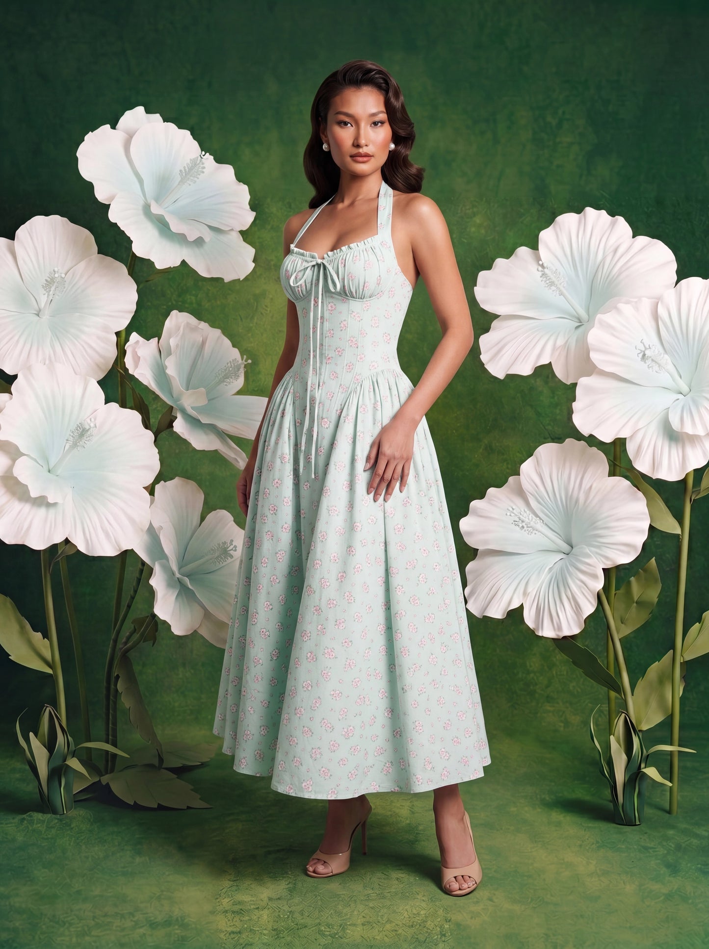 Alessia Corset Halter Dress - Light Blue