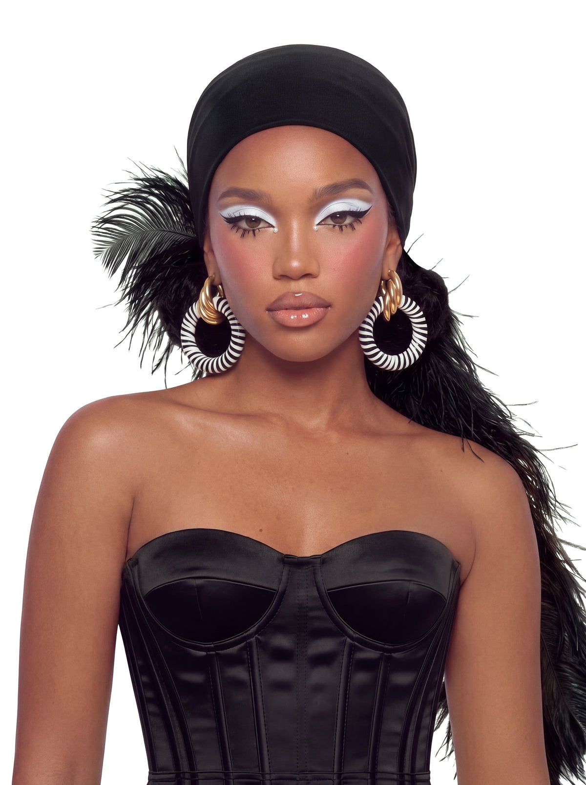 Noire Feather Headscarf- Black