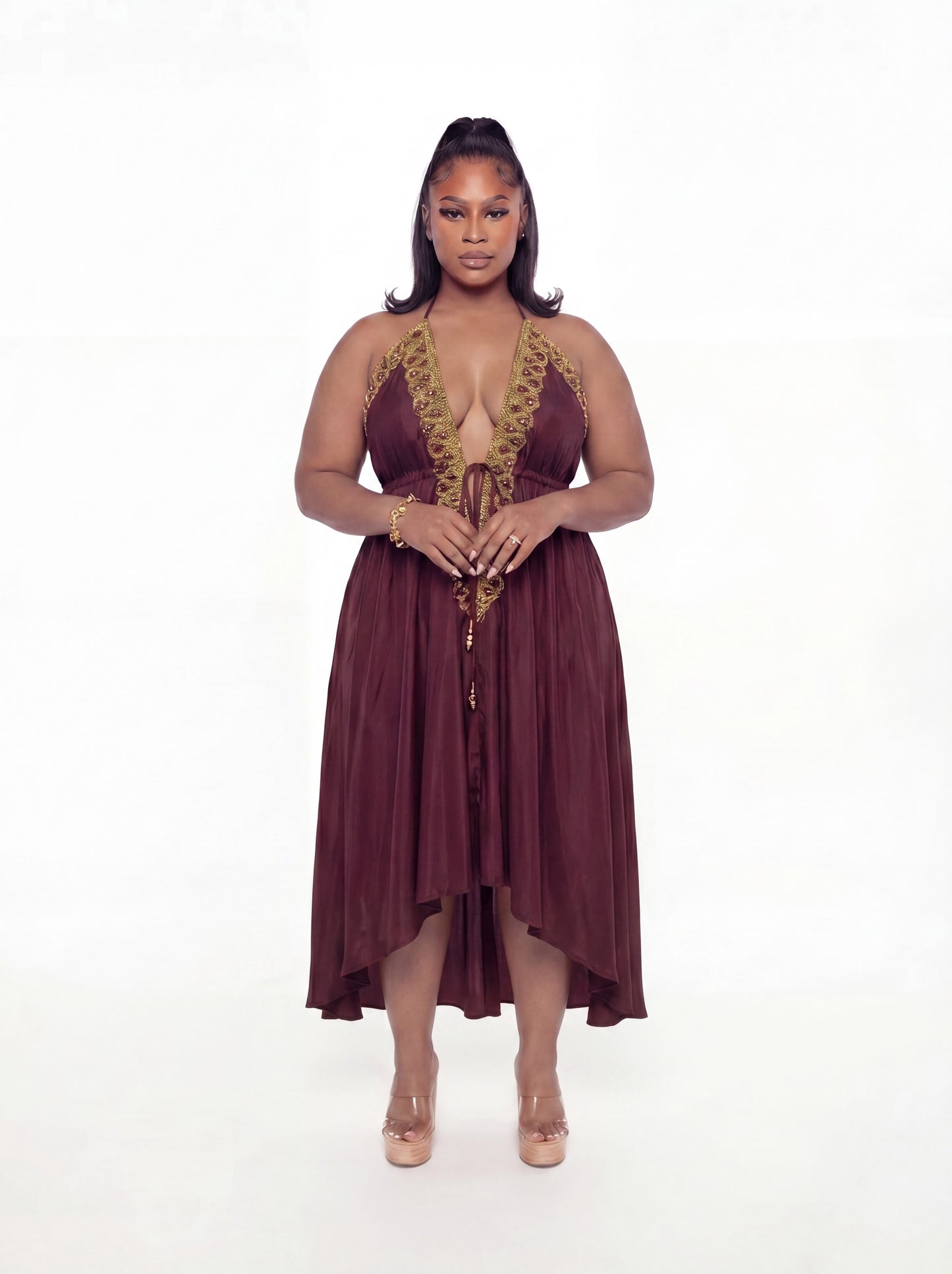 Vittoria Dress (CURVE) - Brown - Preorder