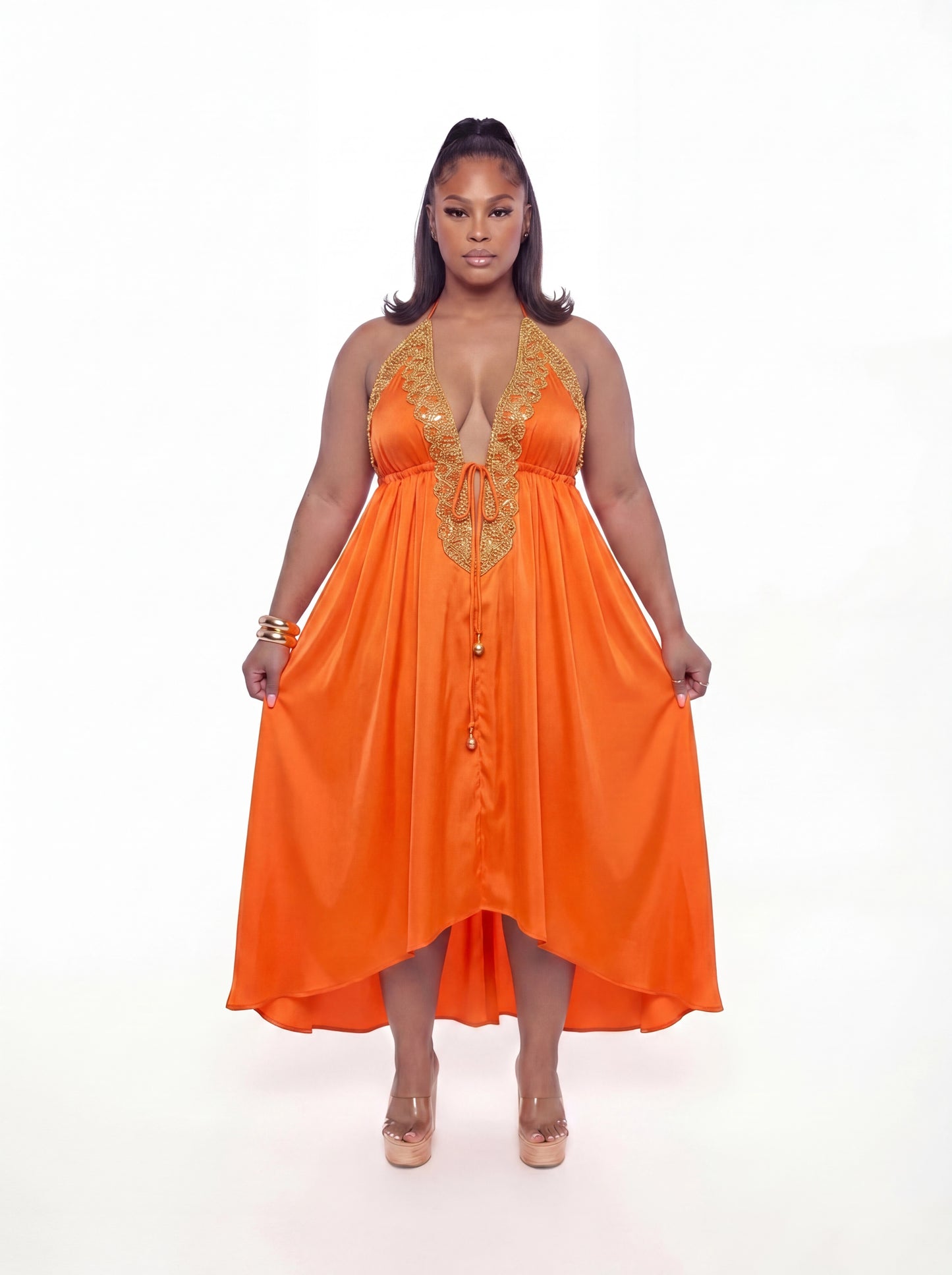 Vittoria Dress (CURVE)- Orange - Preorder
