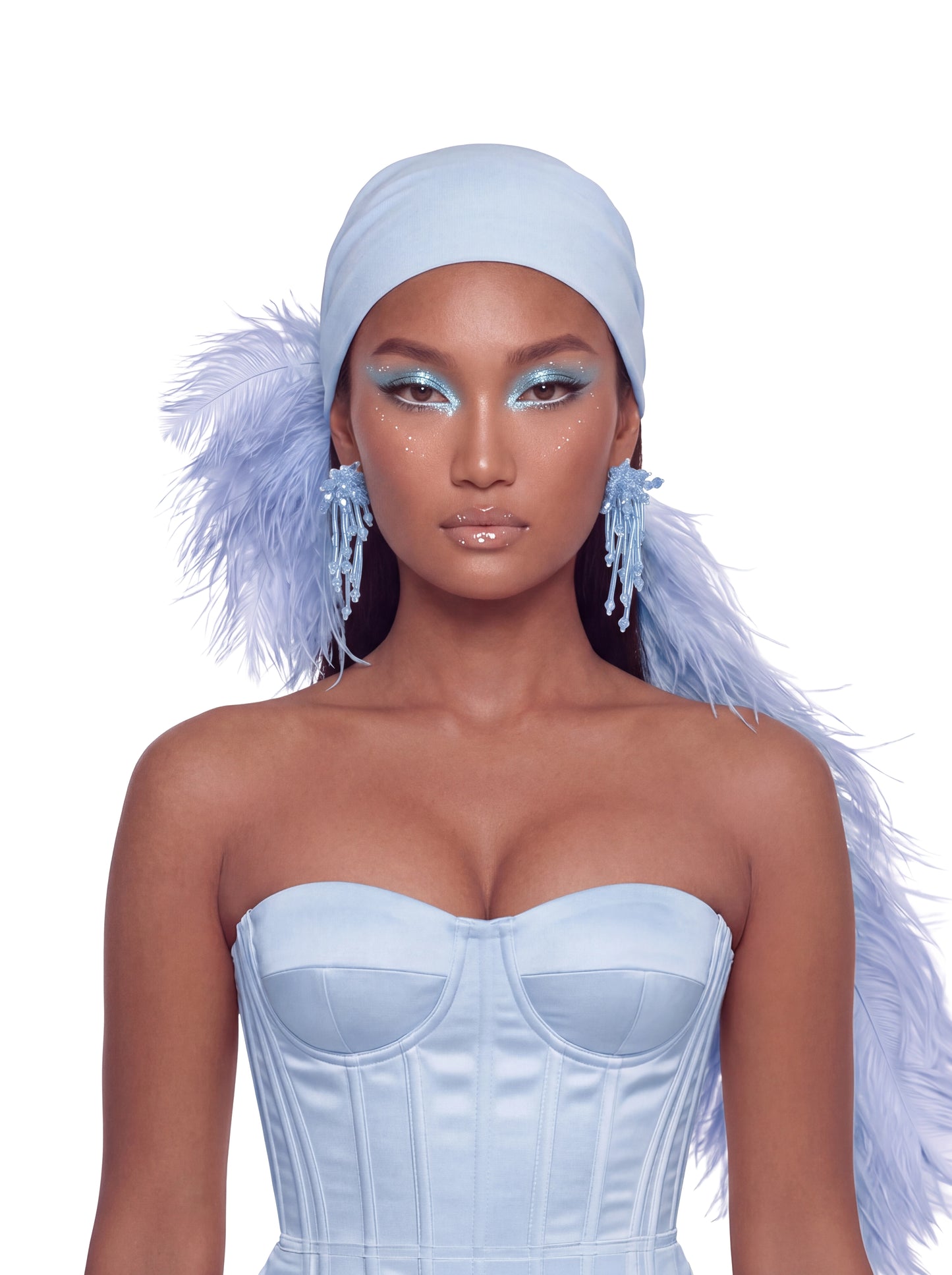 Noire Feather Headscarf- Baby Blue