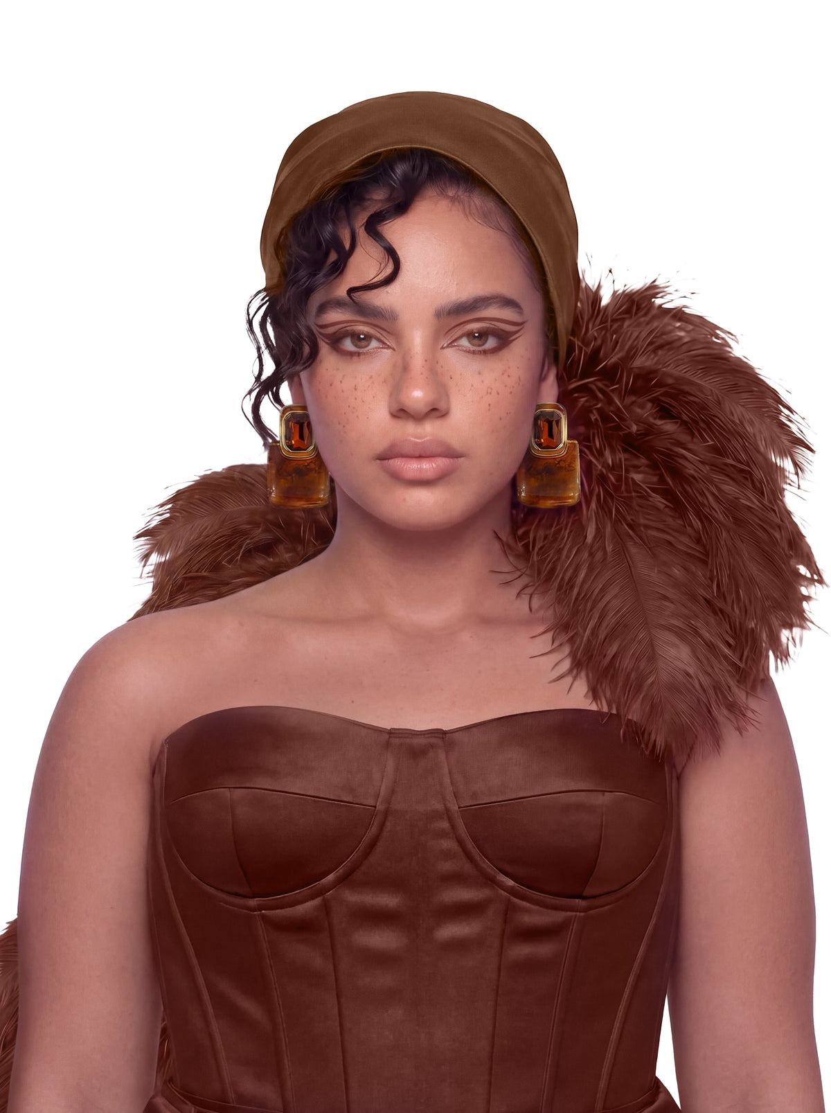 Noire Feather Headscarf- Brown
