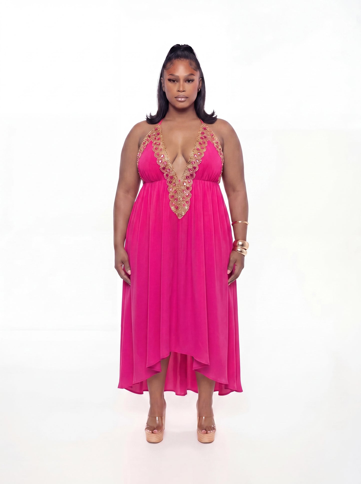 Vittoria Dress (CURVE) - Hot Pink