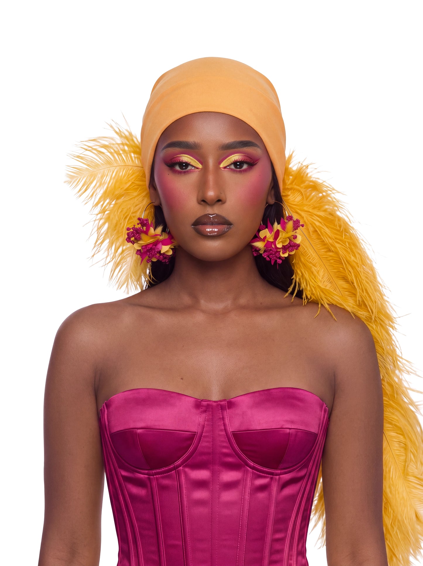 Noire Feather Headscarf- Mustard Yellow