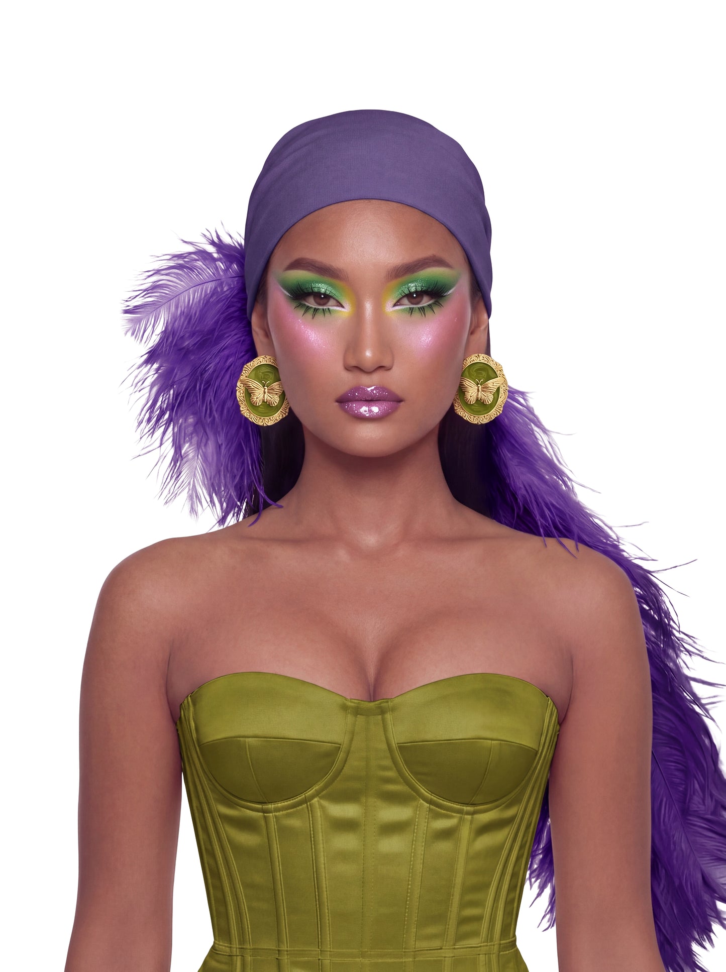 Noire Feather Headscarf- Dark Purple