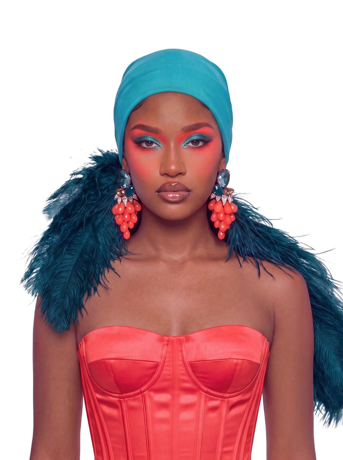 Noire Feather Headscarf- Turquoise