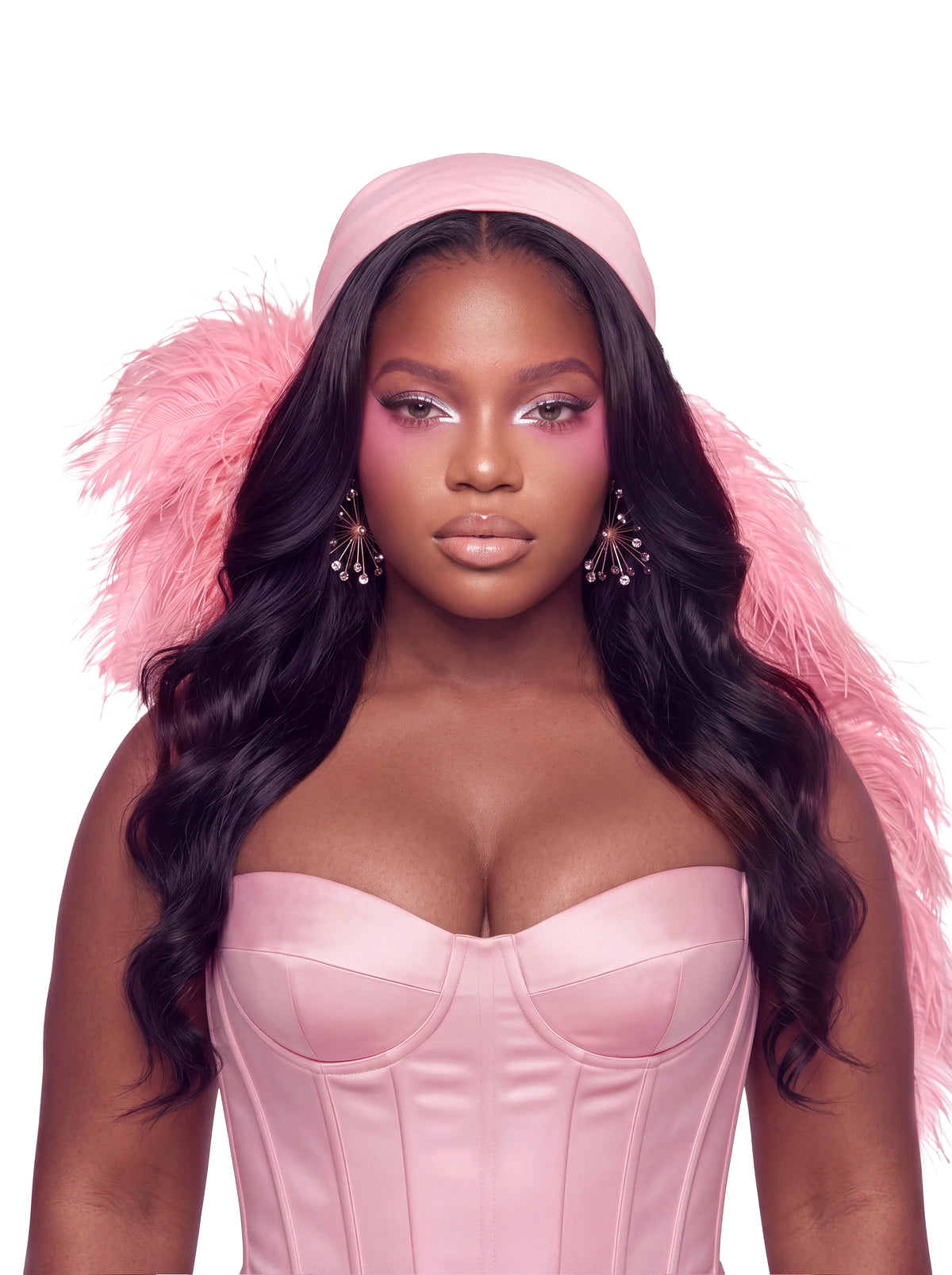 Noire Feather Headscarf- Baby Pink
