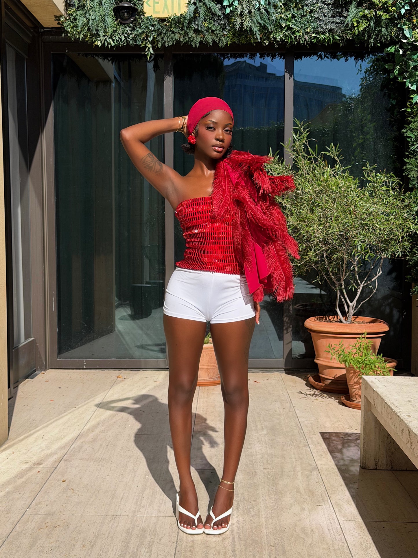 Noire Feather Headscarfs- Burgundy