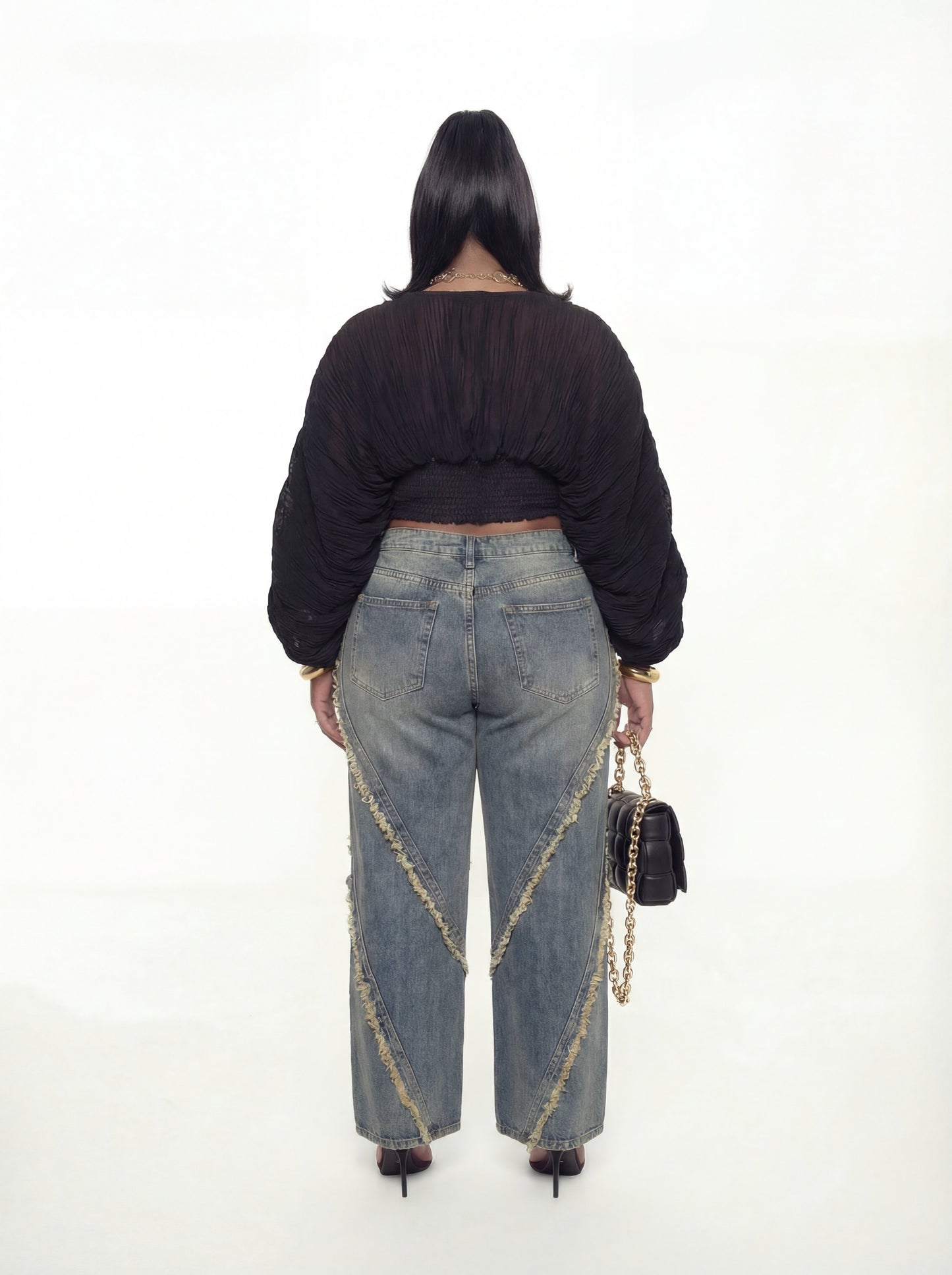 Coco Cropped Blouse (CURVE) - Black