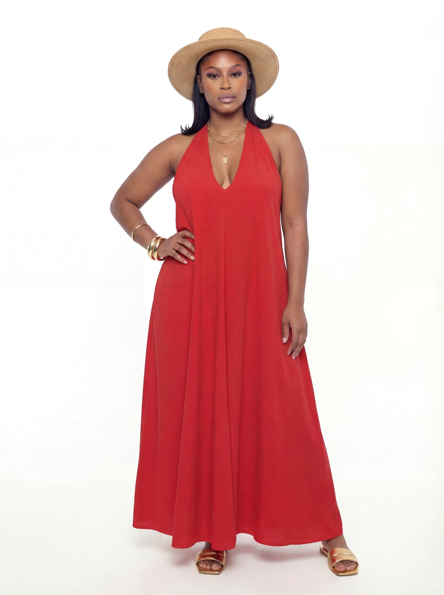 Aicha Maxi Dress (CURVE) - Red