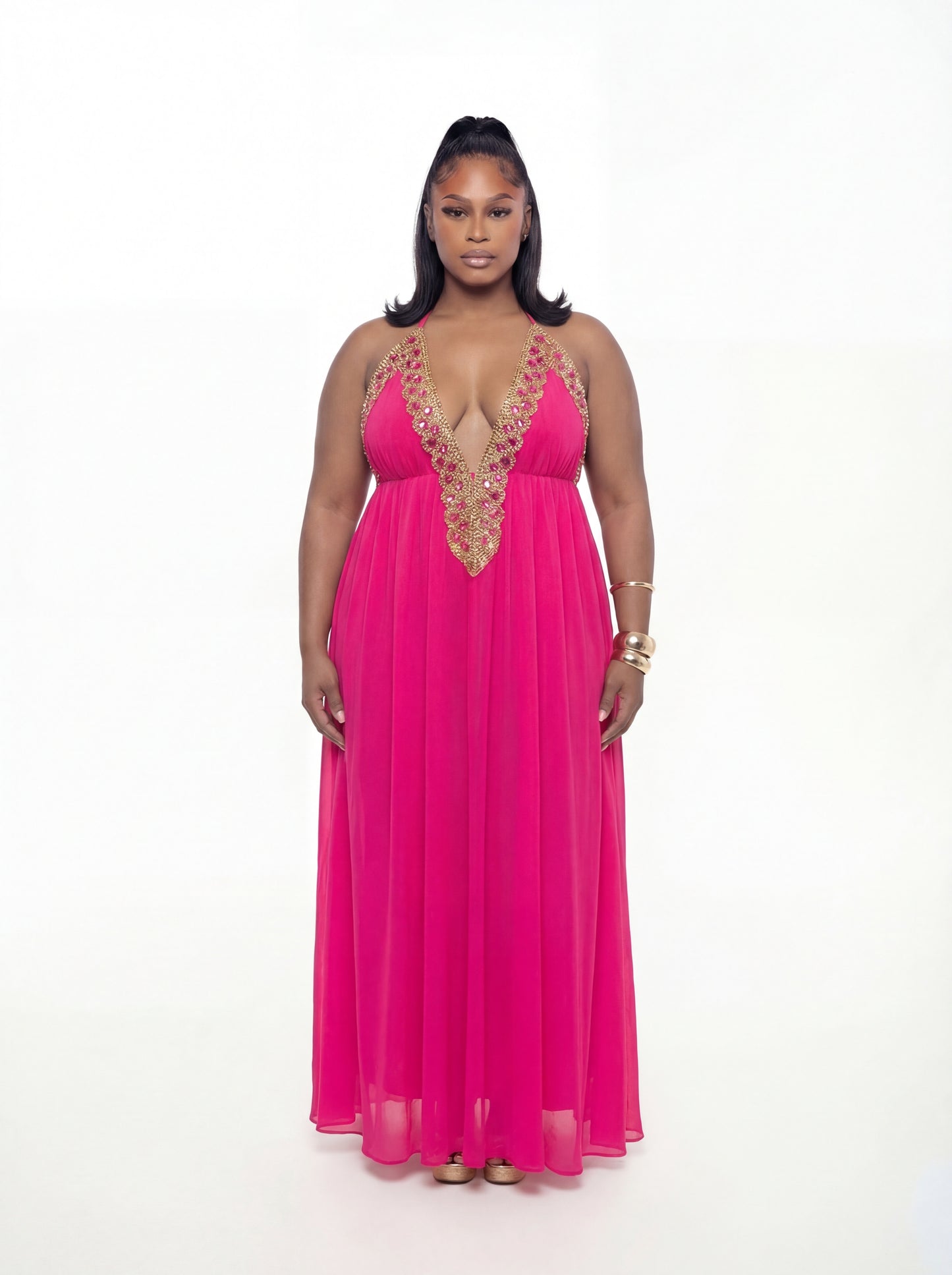 Vittoria Dress (CURVE) - Hot Pink