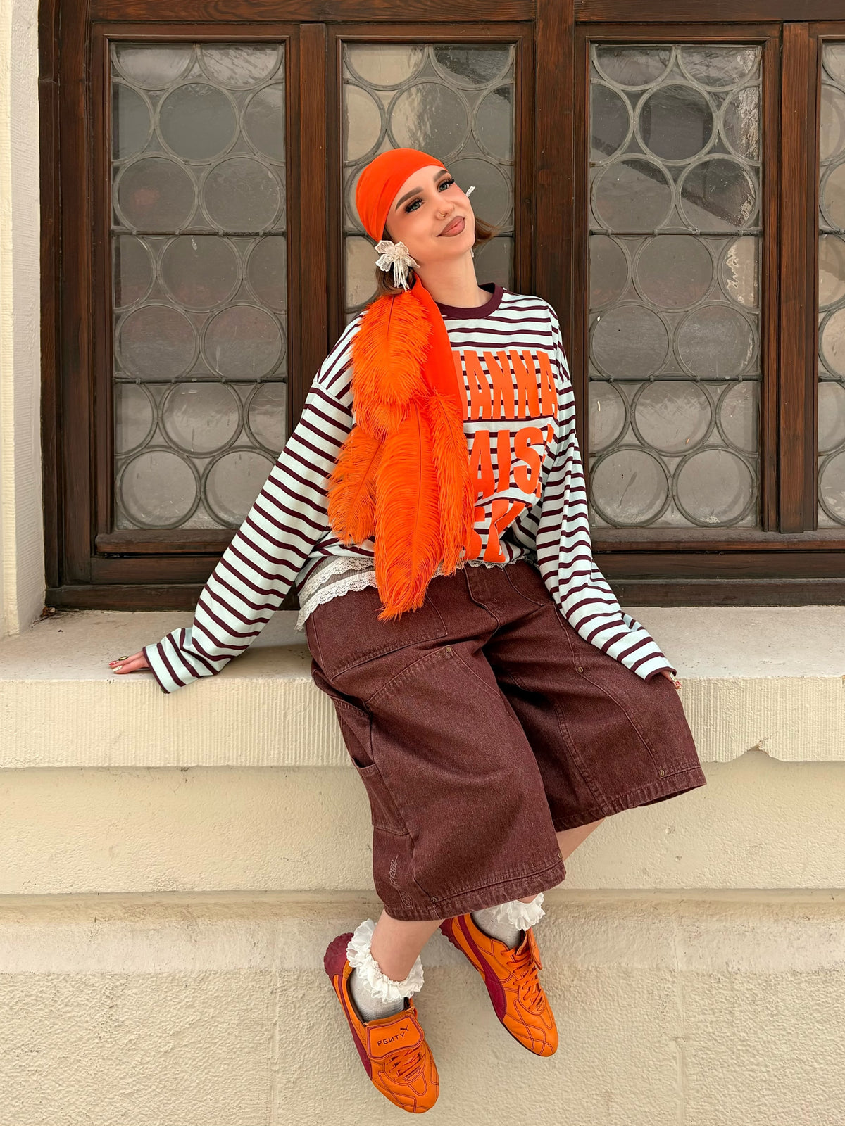 Noire Feather Headscarf- Orange