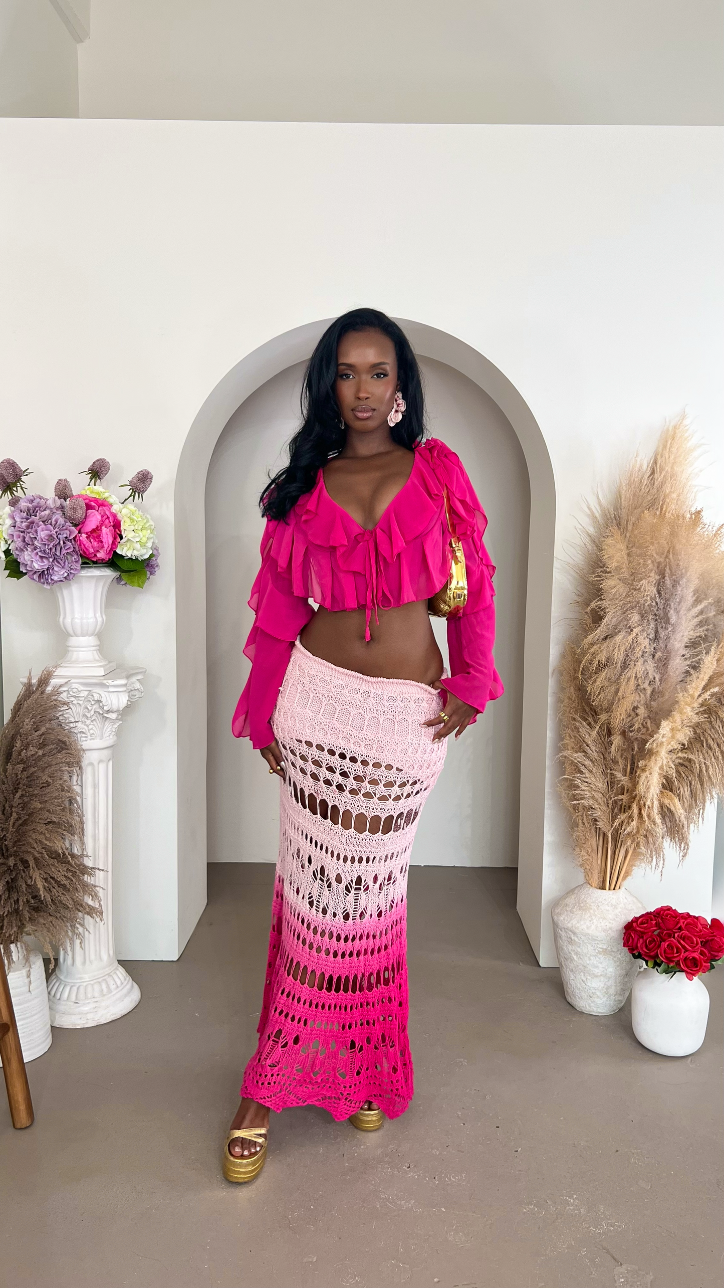 Juliet Ruffled Top - Hot Pink